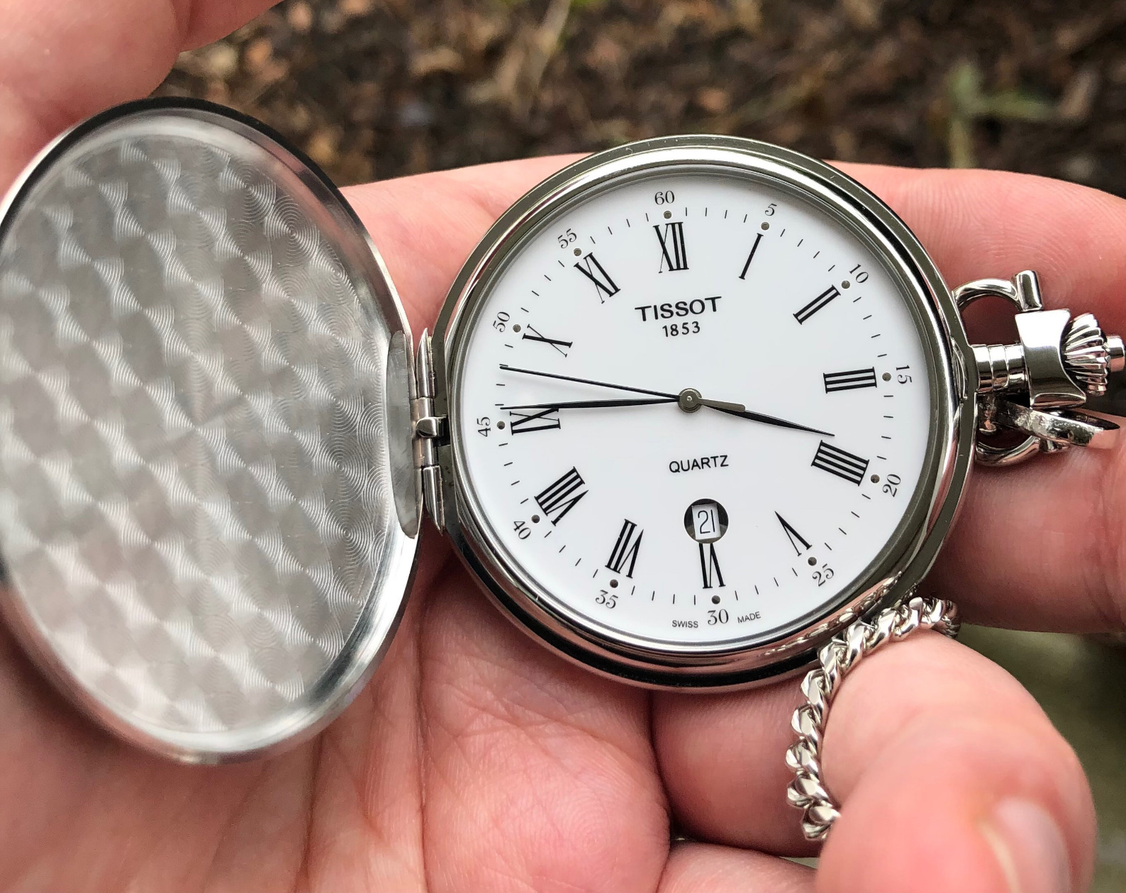 Tissot Unisex-Adult Savonnettes Quartz Stainless Steel Specialities Silver Pocket Watch T83655313 customer photo 2