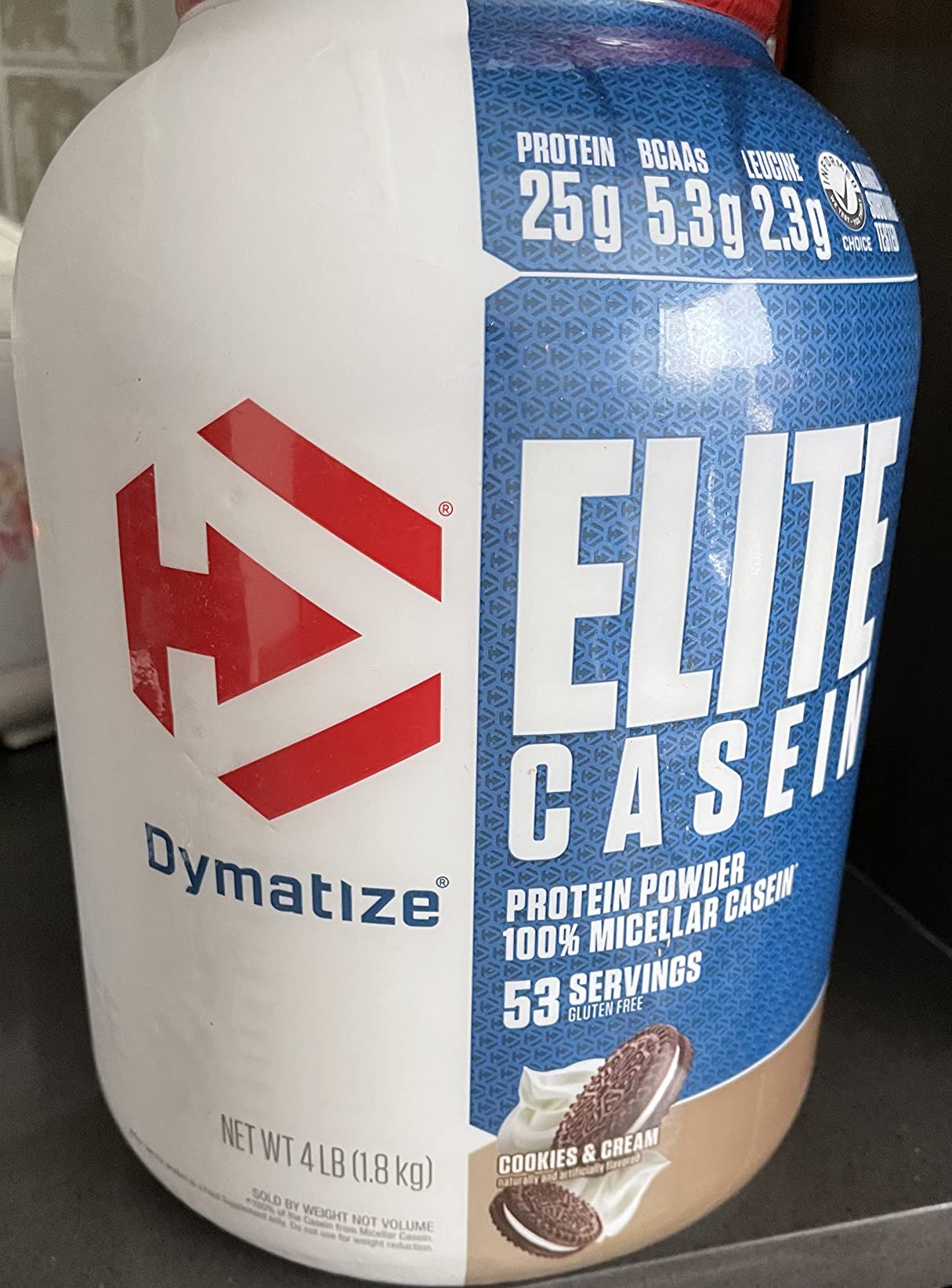 Dymatize Elite Casein Protein Powder, Cookies & Cream, 100% Micellar Casein, 25g Protein, 5.4g BCAAs, Slow Absorbing for Overnight Muscle Recovery, 4 lb (53 Servings) customer photo 2