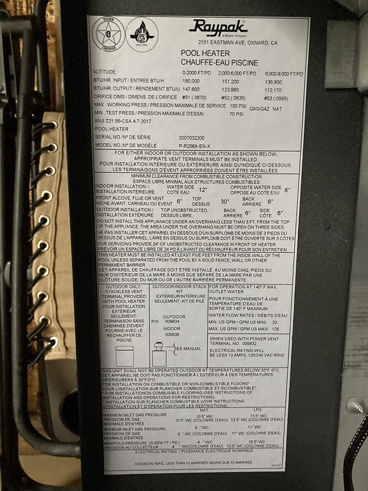 Raypak PR336AENC 336,000 BTU Digital Electronic Ignition Natural Gas Pool Heater customer photo 2