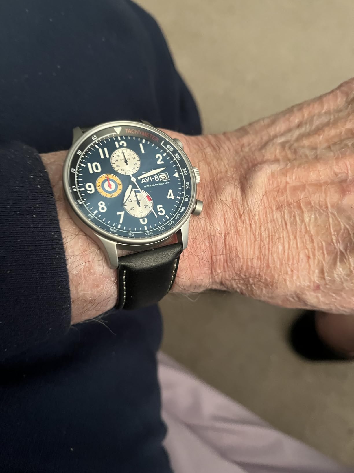 Aviator Hawker Hurricane Men's Pilot Watch - Classic Chronograph, Japanese Quartz Movement, Stainless Steel Case, Leather Strap, AV-4011 customer photo 2