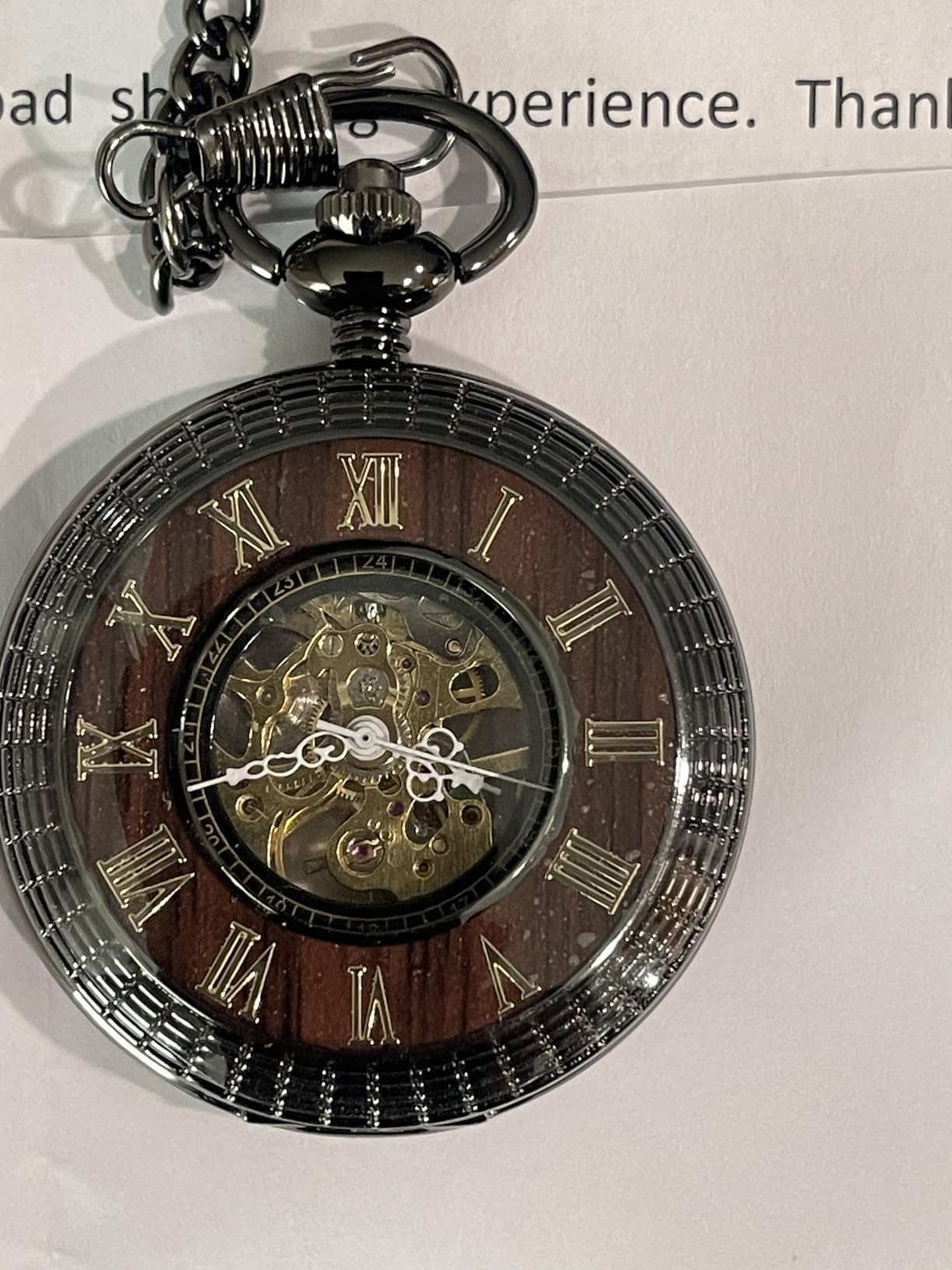 VIGOROSO Men's Hand-Wind Mechanical Pocket Watch Vintage Steampunk Wood Grain Hollow Design with Chain and Box customer photo 1