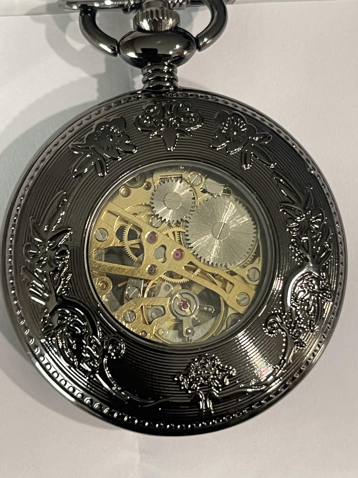 VIGOROSO Men's Hand-Wind Mechanical Pocket Watch Vintage Steampunk Wood Grain Hollow Design with Chain and Box customer photo 2