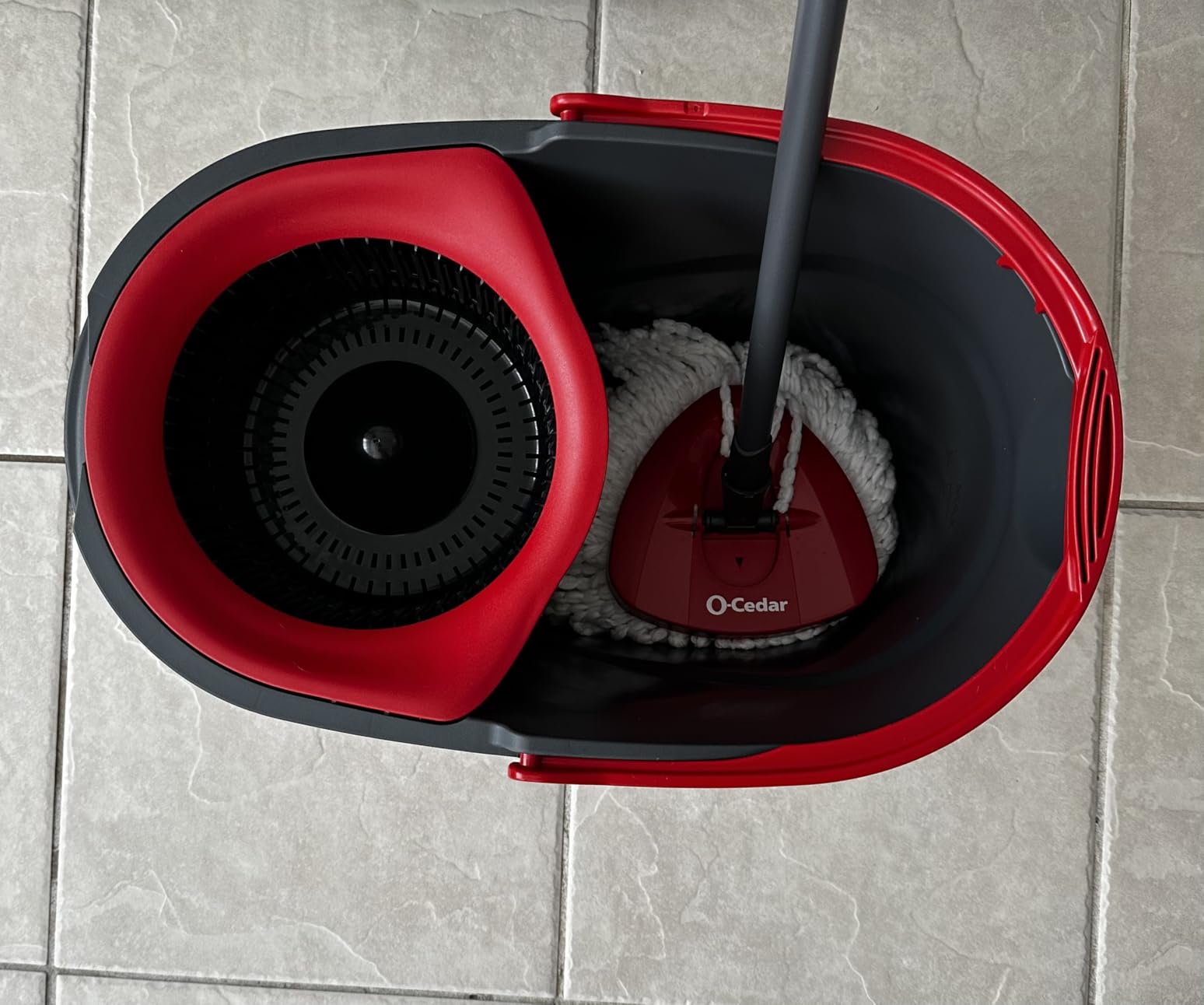 O-Cedar EasyWring Microfiber Spin Mop, Bucket Floor Cleaning System, Red, Gray, Standard customer photo 1