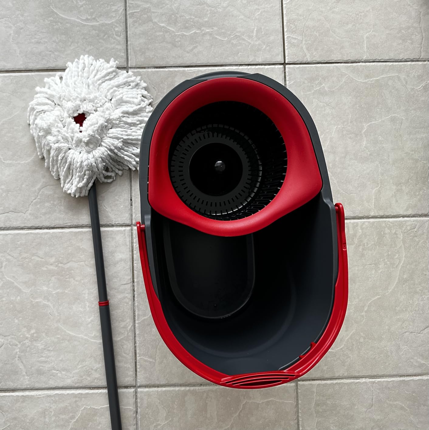 O-Cedar EasyWring Microfiber Spin Mop, Bucket Floor Cleaning System, Red, Gray, Standard customer photo 2