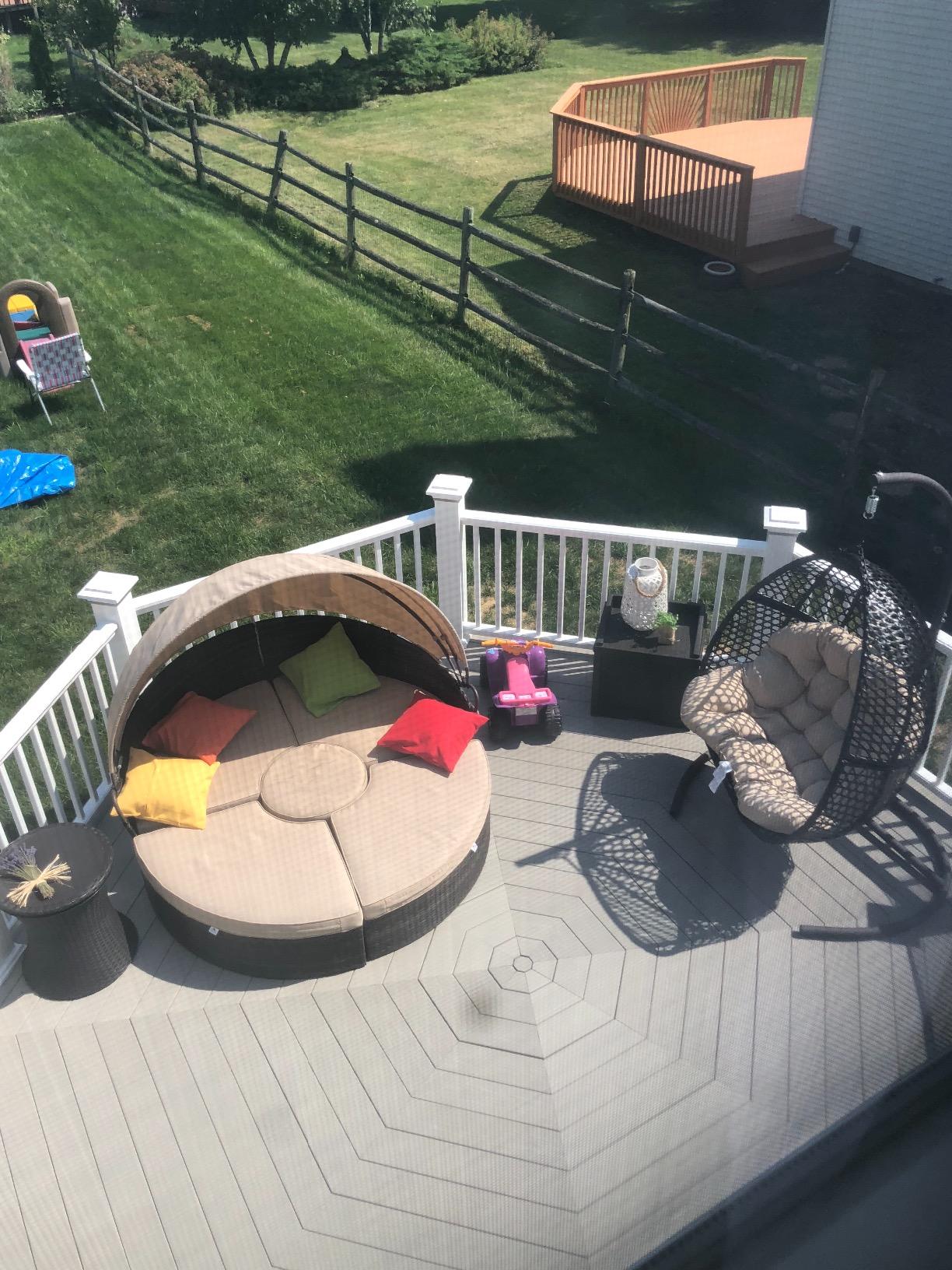 SUNCROWN Outdoor Patio Round Daybed with Retractable Canopy, Brown Wicker Furniture Sectional Couch with Washable Cushions, Backyard, Porch customer photo 2