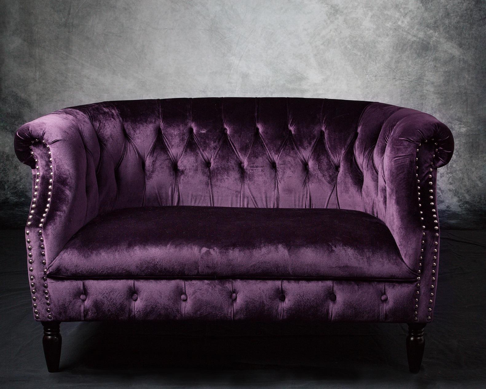 Christopher Knight Home GDFStudio Melaina Tufted Chesterfield Velvet Loveseat with Scrolled Arms, BlackBerry and Dark Brown customer photo 2