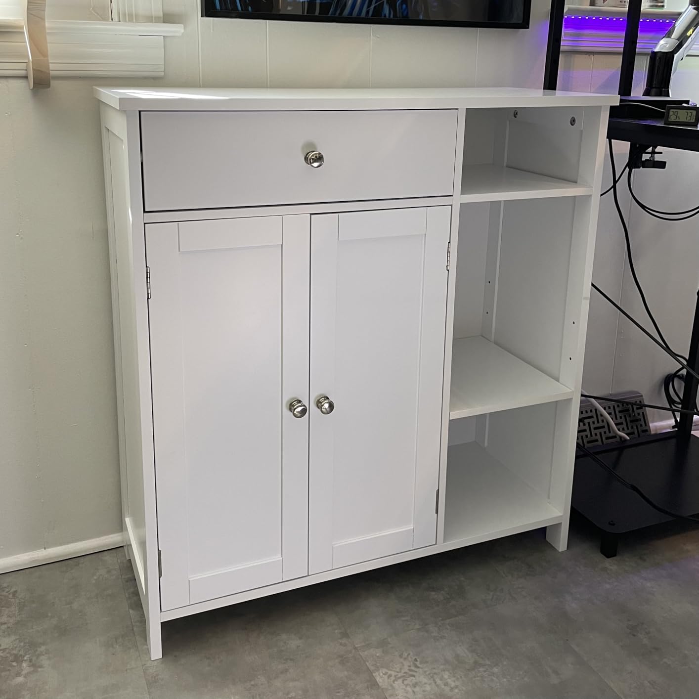 VASAGLE Bathroom Floor Cabinet, Bathroom Storage Cabinet, Freestanding, with Double Shutter Doors and Adjustable Shelf, for Living Room, Entryway, Kitchen, White customer photo 1
