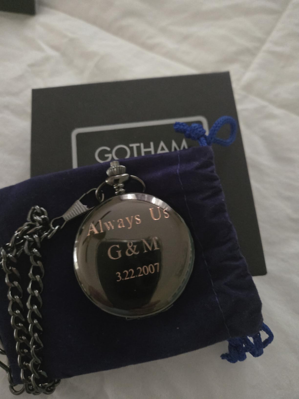 Gotham Men's Gunmetal Railroad Polished Finish Covered Quartz Pocket Watch # GWC15044B customer photo 1