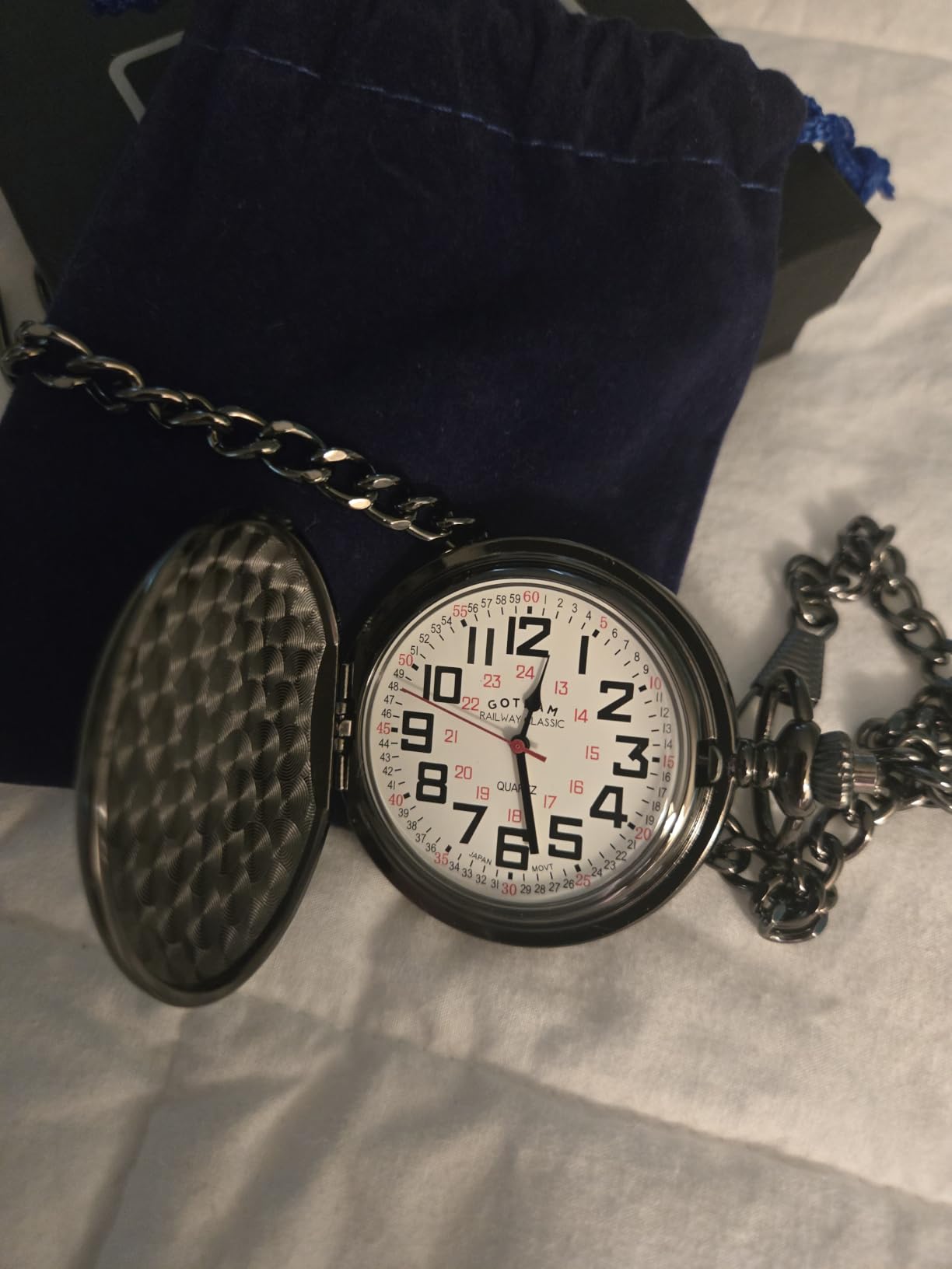 Gotham Men's Gunmetal Railroad Polished Finish Covered Quartz Pocket Watch # GWC15044B customer photo 2