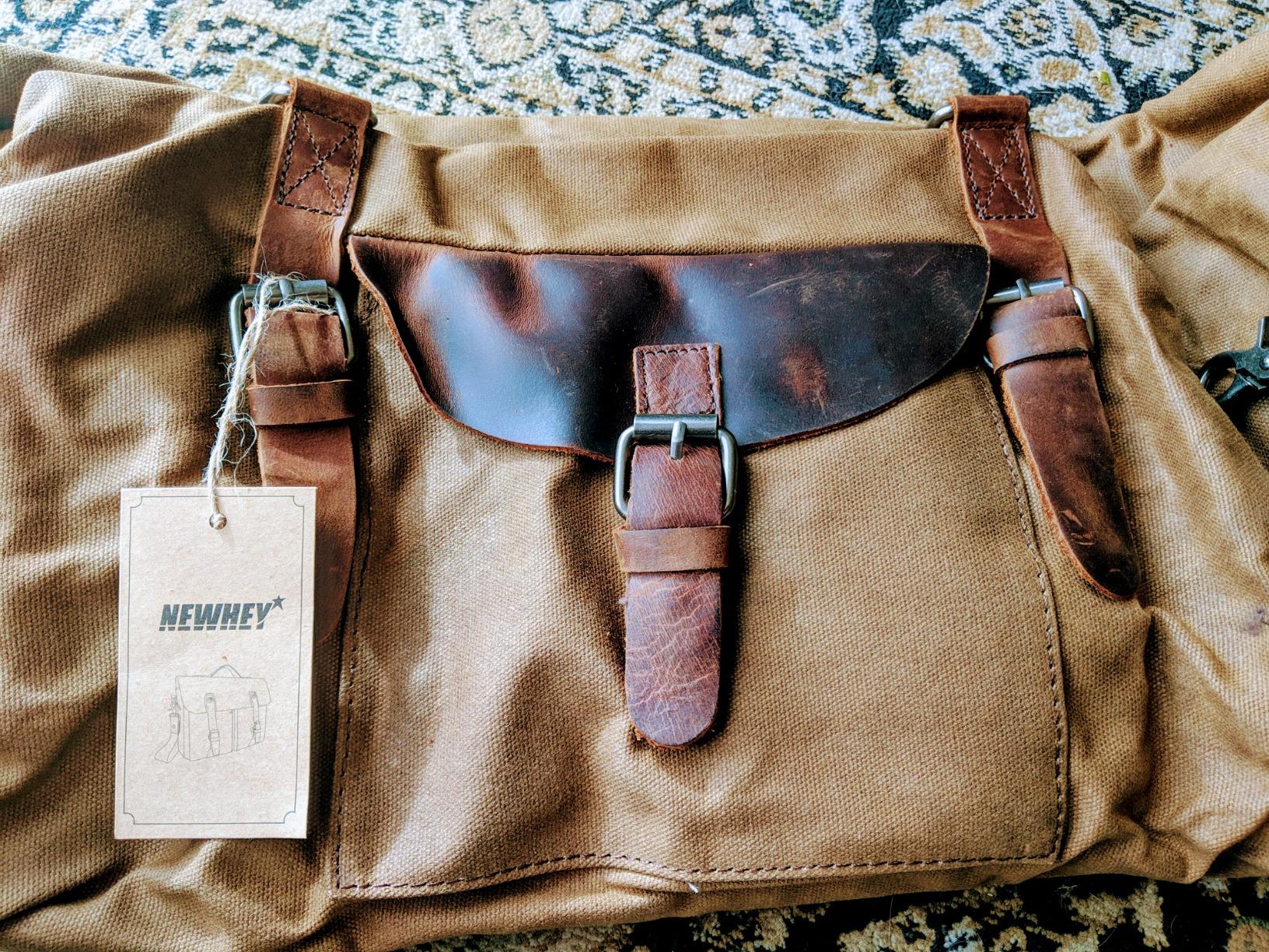 55L Travel Duffel Bag, Waterproof Waxed Canvas & Leather Weekender Bag for Men, Large Carry-on Overnight Bag for 4-5 Day Business Trips & Weekend Getaways, Brown customer photo 2