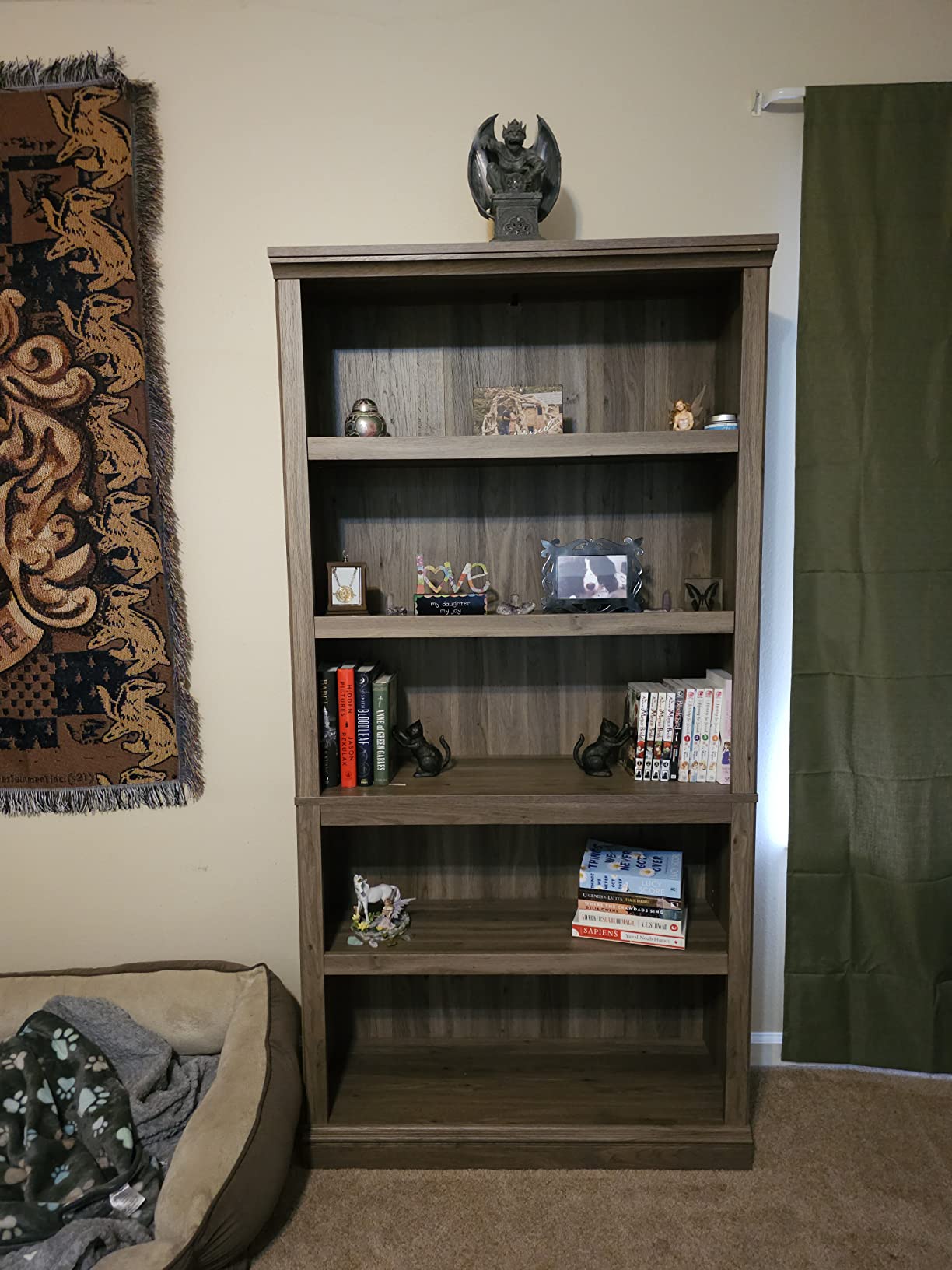 Sauder 5 Tier Book Shelf Wooden Bookcase Multipurpose Bookshelf for Home Office, Living Room, in Chalked Chestnut customer photo 1