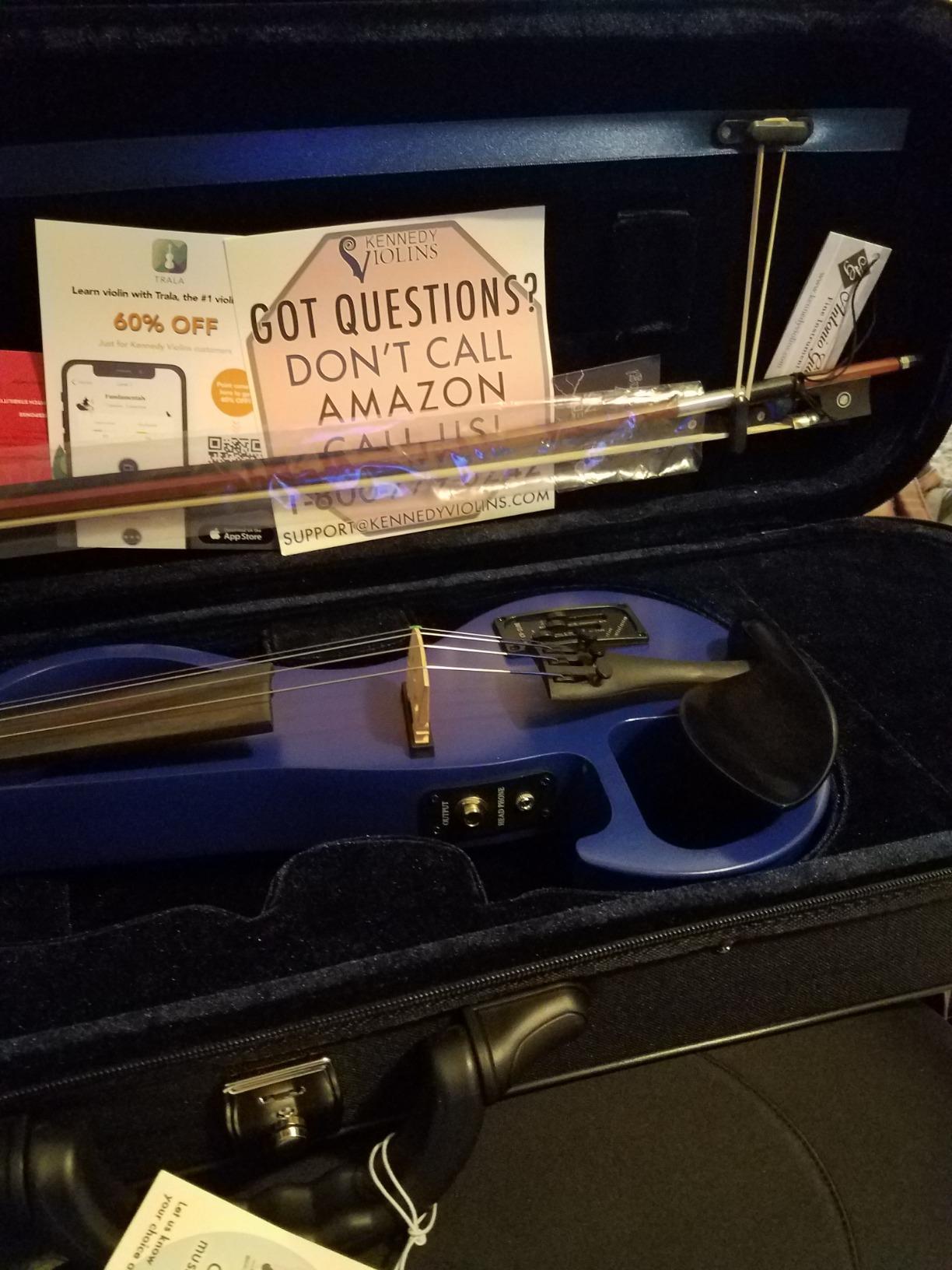 Electric Violin Bunnel Edge Outfit 4/4 Full Size (Light Zebrano) - With Carrying Case and Accessories - Mini Amp - Headphone Jack - Piezo Ceramic Pick-up - from Kennedy Violins customer photo 2