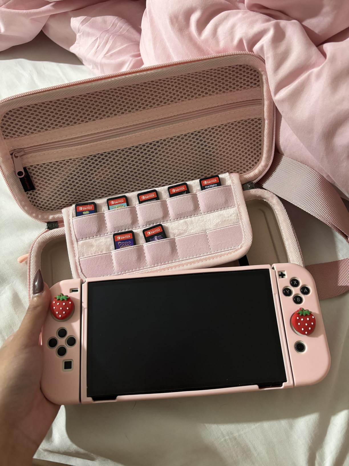 FINTIE Carrying Case for Nintendo Switch OLED Model 2021/Switch 2017, Hard Shell Protective Cover Travel Bag with 10 Game Card Slots & Inner Pocket customer photo 2