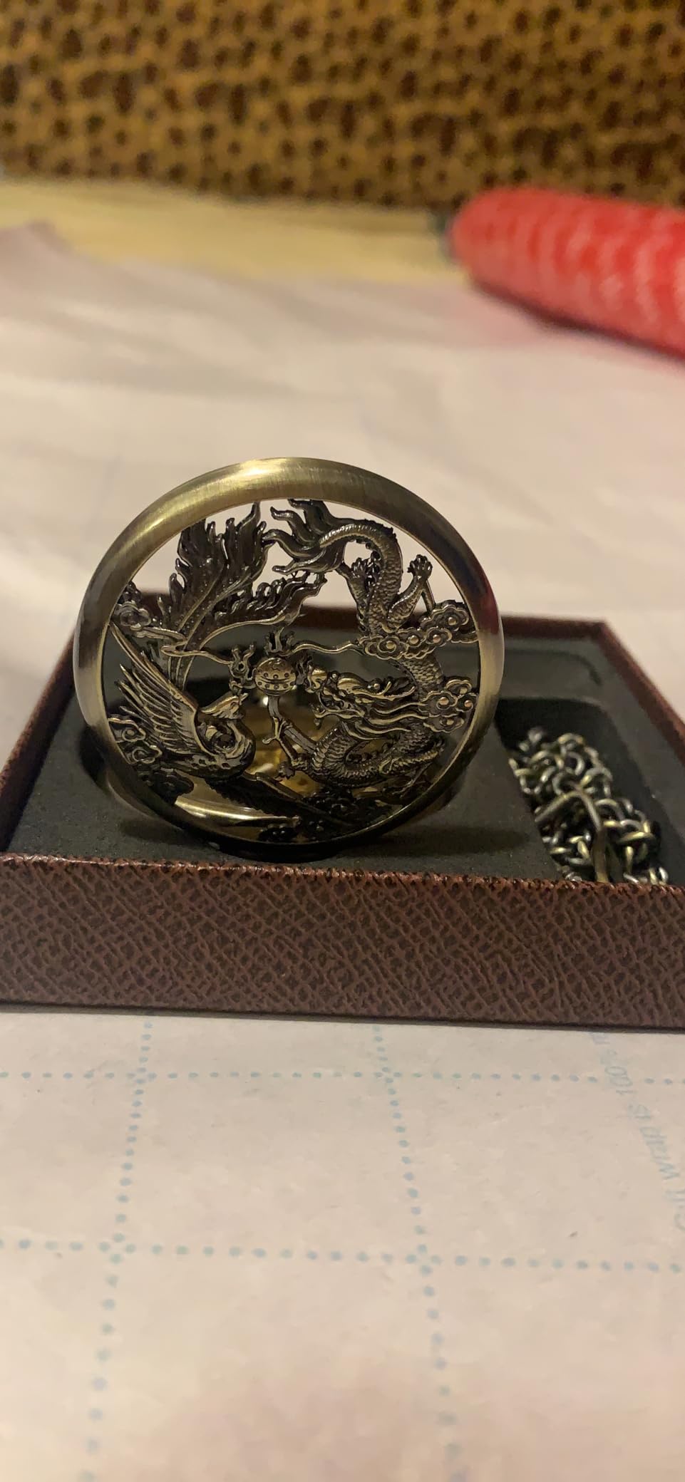 ManChDa Antique Mechanical Pocket Watches for Men Lucky Dragon Phoenix Pocket Watch with Chain Skeleton Dial Roman Numerals Gifts for Fathers Day customer photo 2