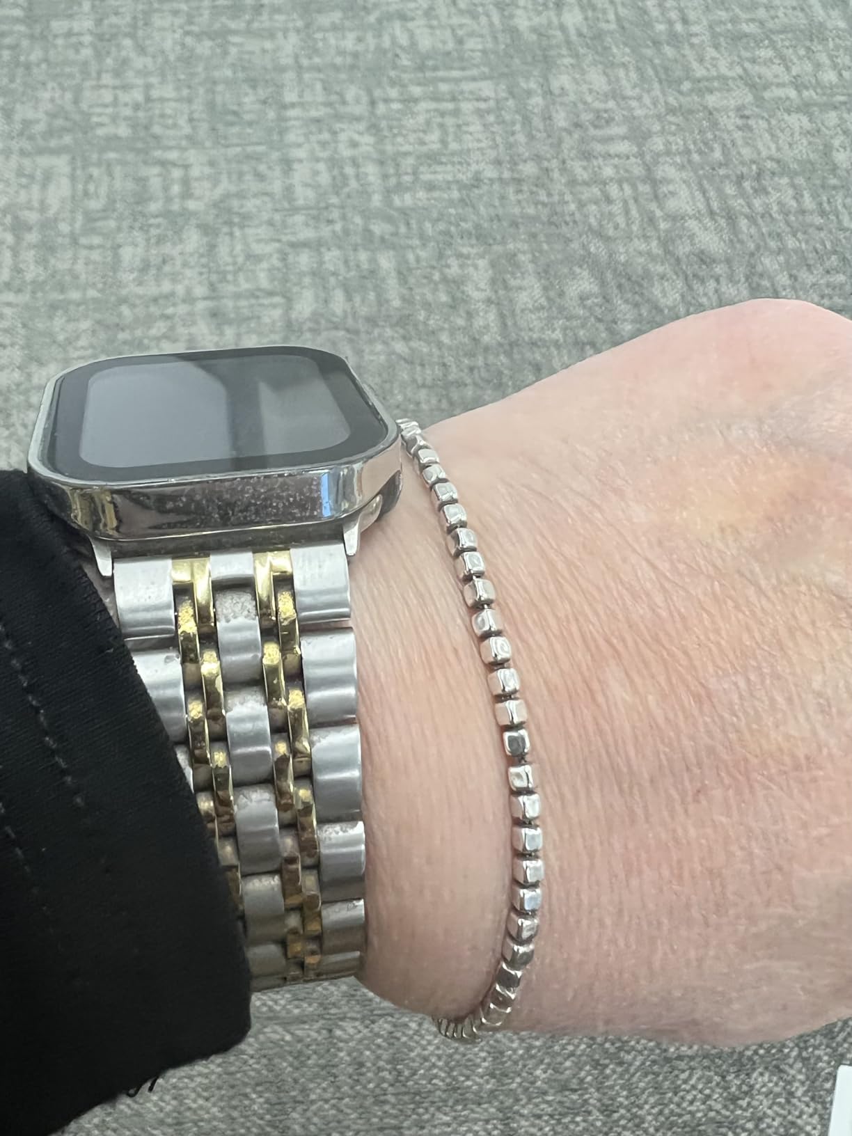 Miabella Italian 925 Sterling Silver, 18Kt Gold Plated Organic Cube Bead Chain Bracelet for Women Men, Made in Italy customer photo 2