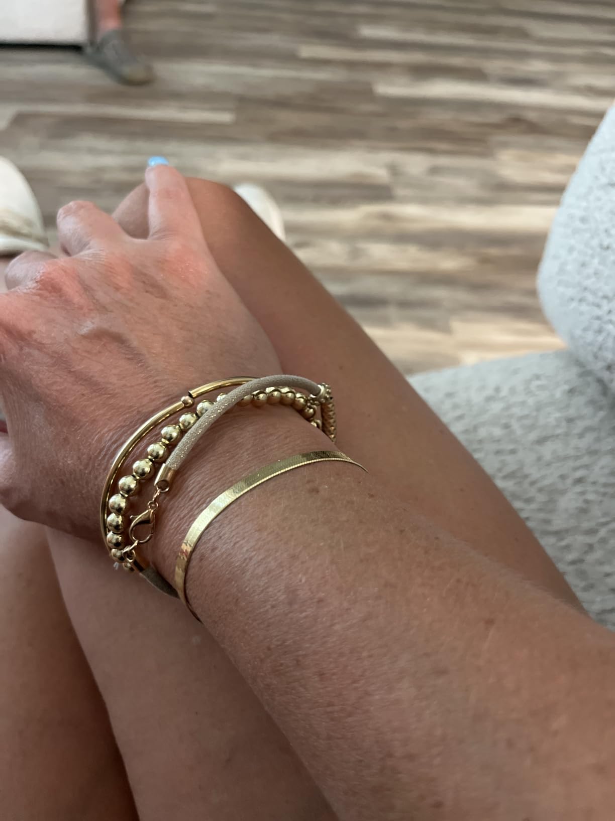 Miabella Italian Solid 925 Sterling Silver, 18K Gold Plated 4.5mm Flexible Flat Herringbone Link Chain Bracelet for Women, Made in Italy customer photo 1