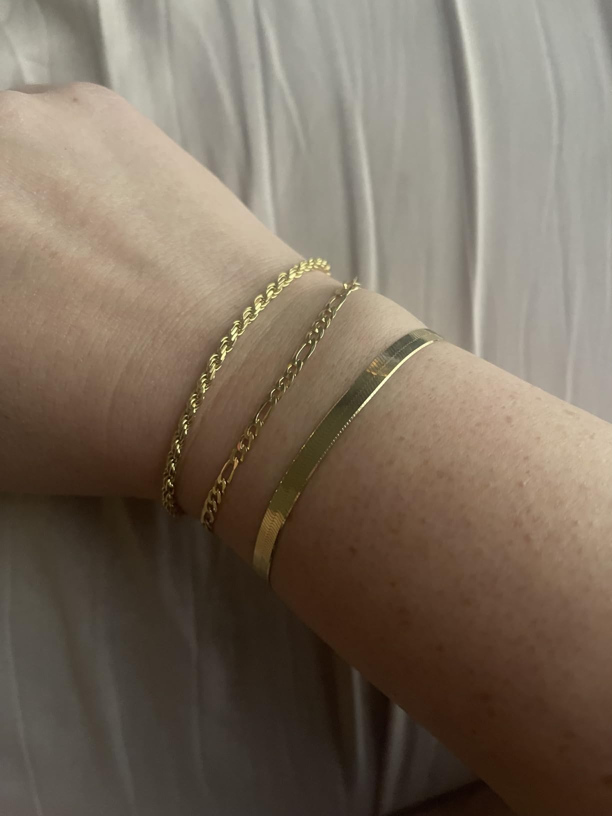 Miabella Italian Solid 925 Sterling Silver, 18K Gold Plated 4.5mm Flexible Flat Herringbone Link Chain Bracelet for Women, Made in Italy customer photo 2