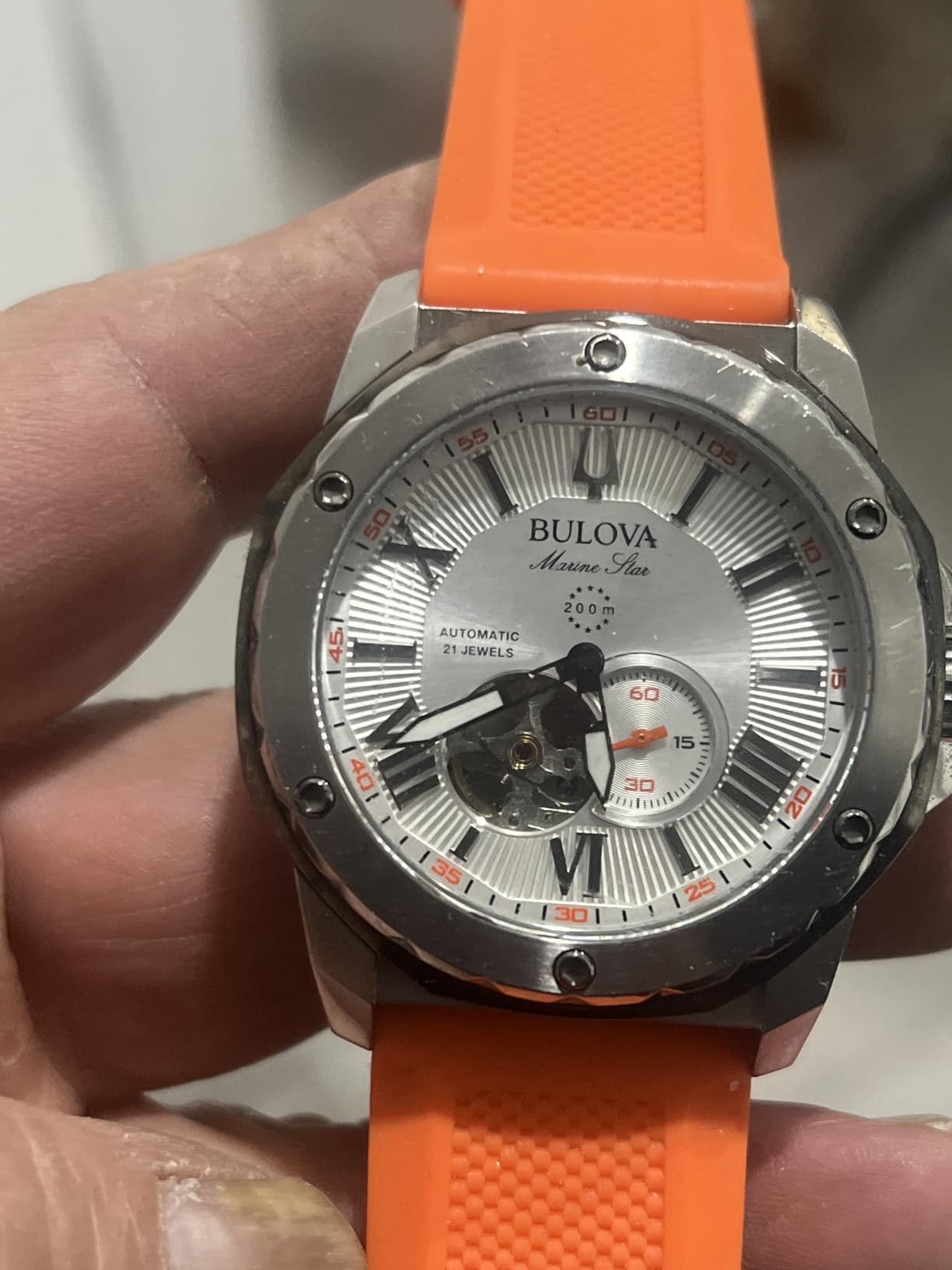 Men's Marine Star 'Series A' Automatic Watch with Orange Silicone Strap customer photo 2