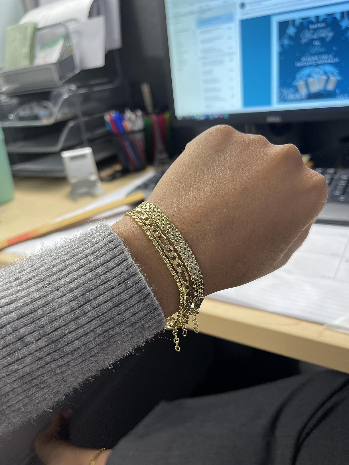 Miabella Italian 18K Gold Plated 925 Sterling Silver Italian 2mm, 3mm Braided Rope Chain Bracelet for Men Women, Made in Italy customer photo 1