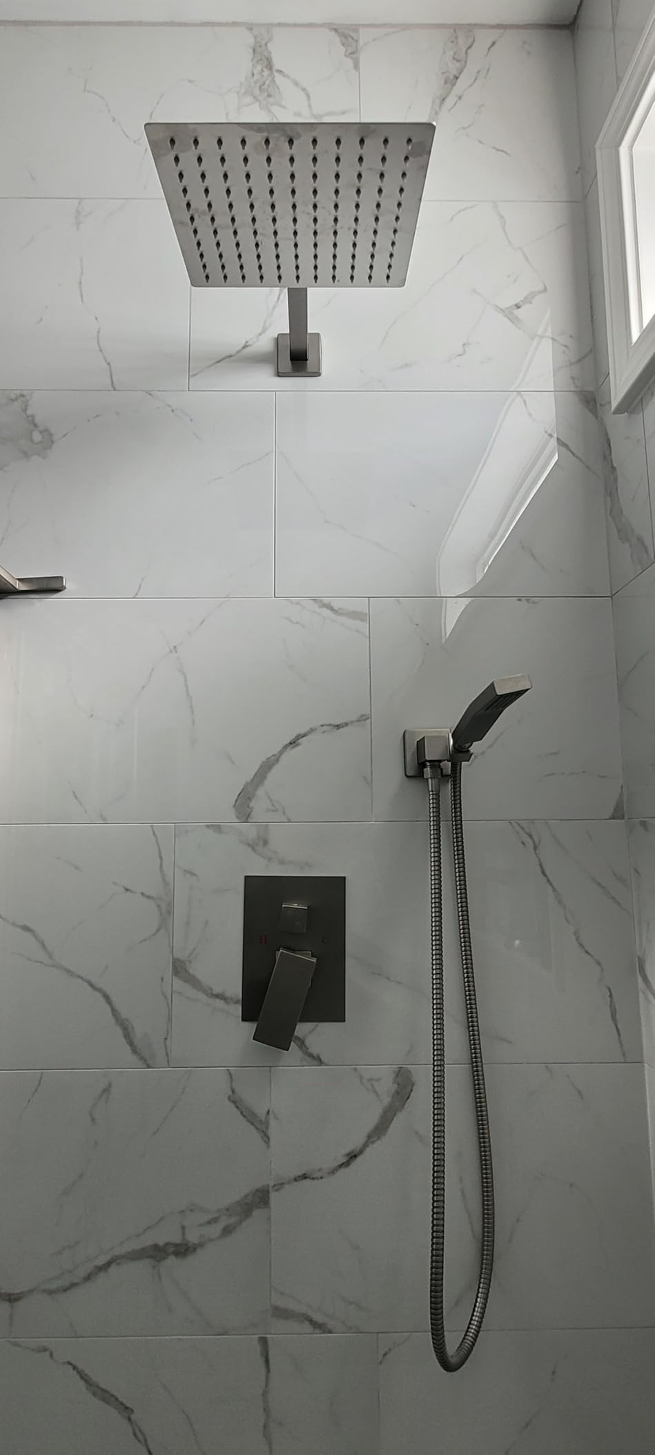 gotonovo Rainfall Bathroom Shower System Rain Shower Head and Handle Set Wall Mounted Shower Complete Combo Solid Brass Pressure Balancing Shower Mixer Valve 10 Inch Matte Black customer photo 1