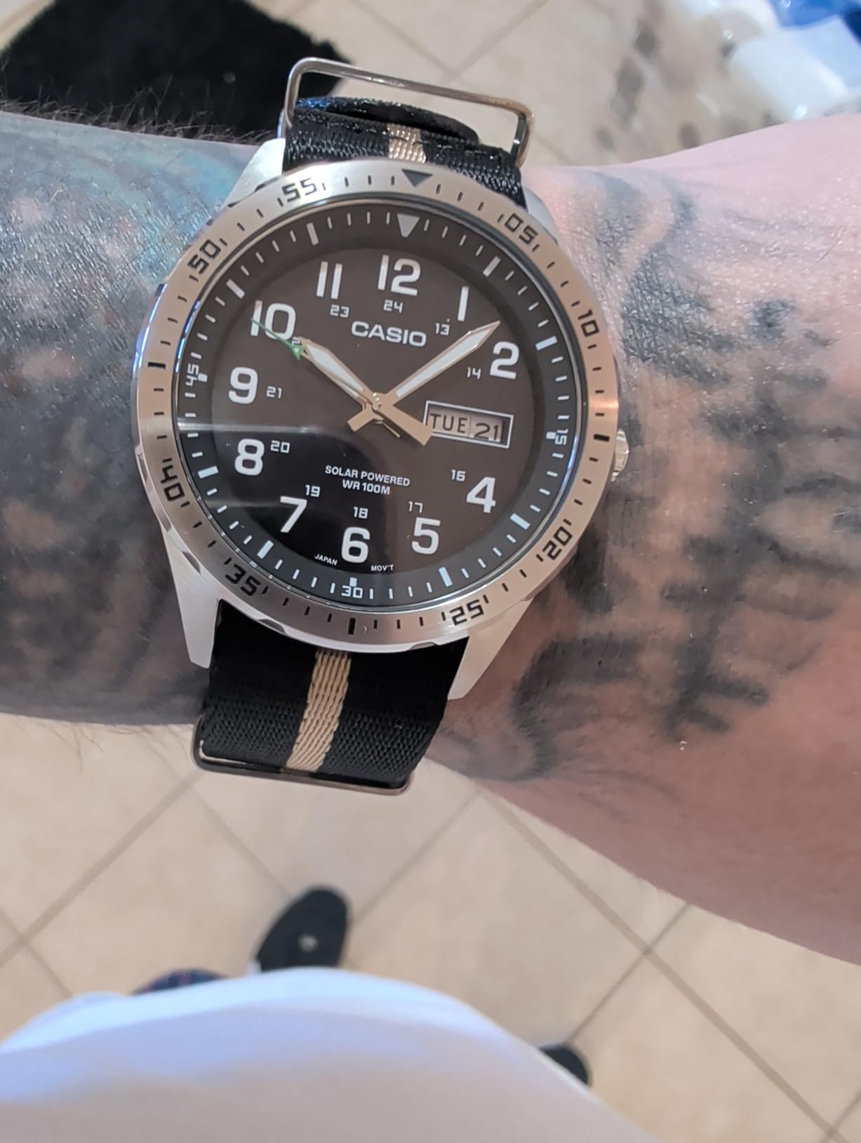 Casio MTPS120L Series | Unisex Analog Watch | 100M WR | Stainless Steel Case | 3 Hand Analog (HR, Min, SEC) | Date Display | Low Battery Alert | Military Styling | Solar Powered customer photo 1