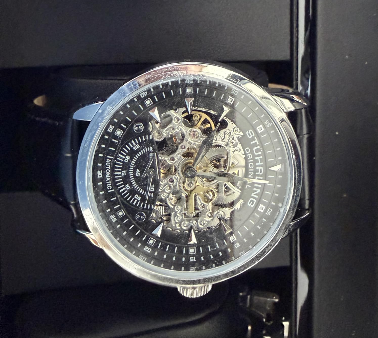 Mens Automatic Skeleton Watch - Leather Strap Mechanical Executive Watch customer photo 1