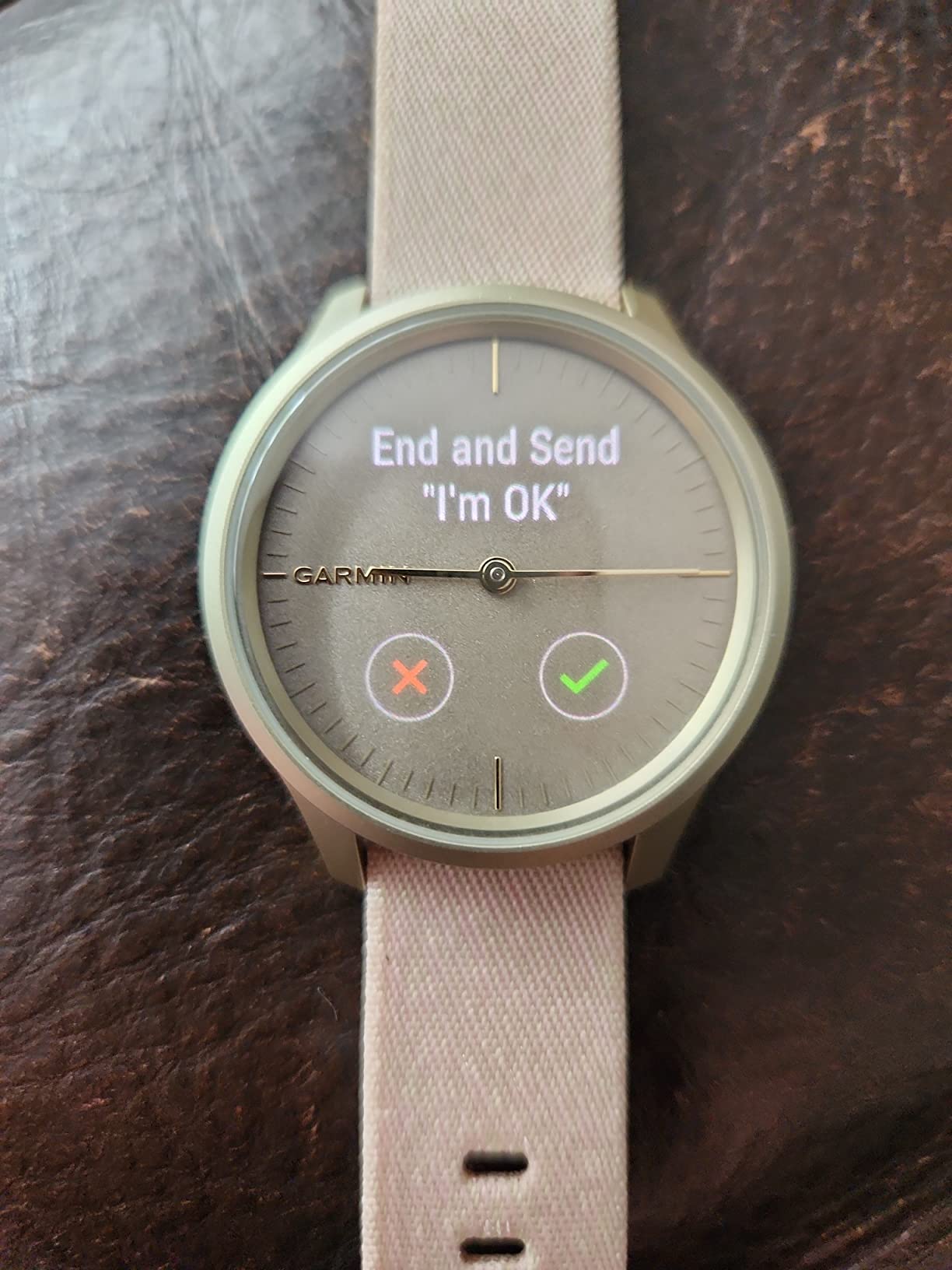 Garmin vivomove Style, Hybrid Smartwatch with Real Watch Hands and Hidden Color Touchscreen Displays, Gold with Pink Woven Nylon Band customer photo 1