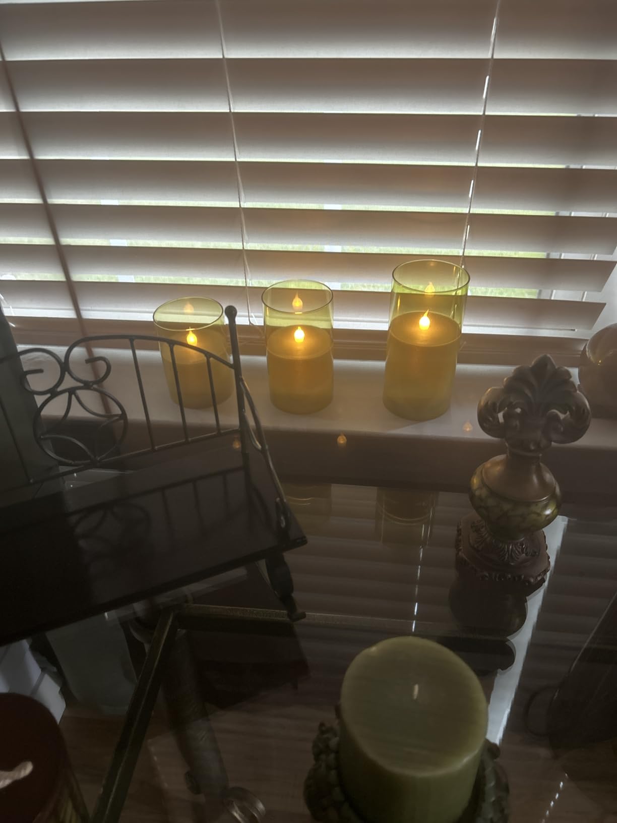 GenSwin Gray Glass Battery Operated Flameless Led Candles with 10-Key Remote and Timer, Real Wax Candles Warm White Flickering Light for Home Decoration (Set of 3) customer photo 1