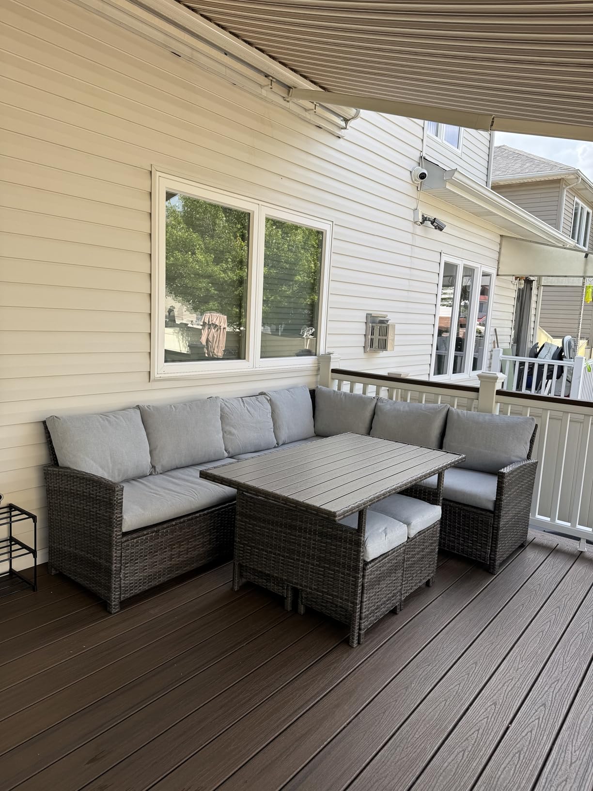 Wisteria Lane 7 Piece Patio Furniture Set, Wicker Patio Sectional with Wide Armrest, All Weather Outdoor Dining Set, Outdoor Furniture Patio Conversation Set with Ottoman, Light Grey customer photo 1