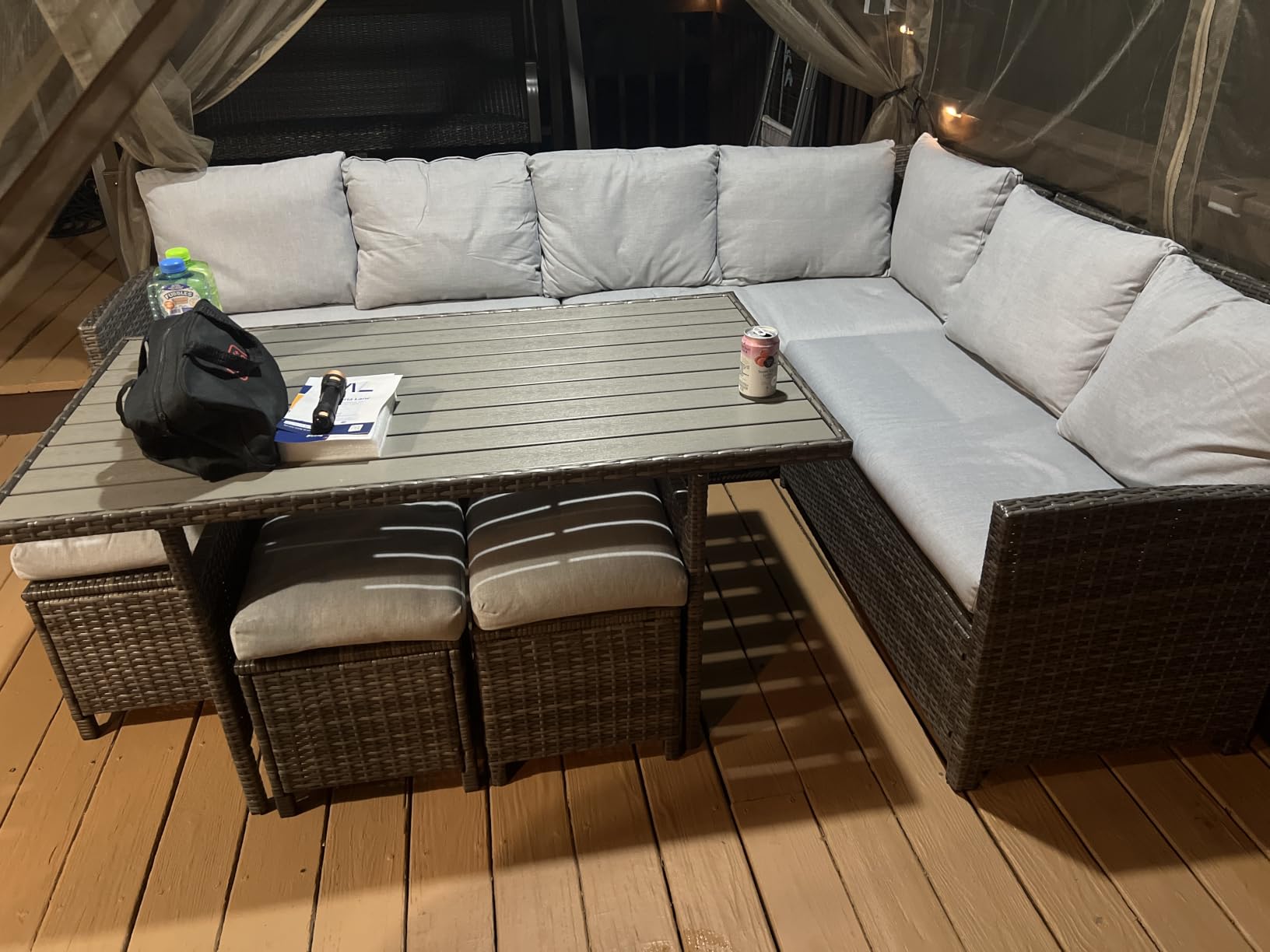Wisteria Lane 7 Piece Patio Furniture Set, Wicker Patio Sectional with Wide Armrest, All Weather Outdoor Dining Set, Outdoor Furniture Patio Conversation Set with Ottoman, Light Grey customer photo 2