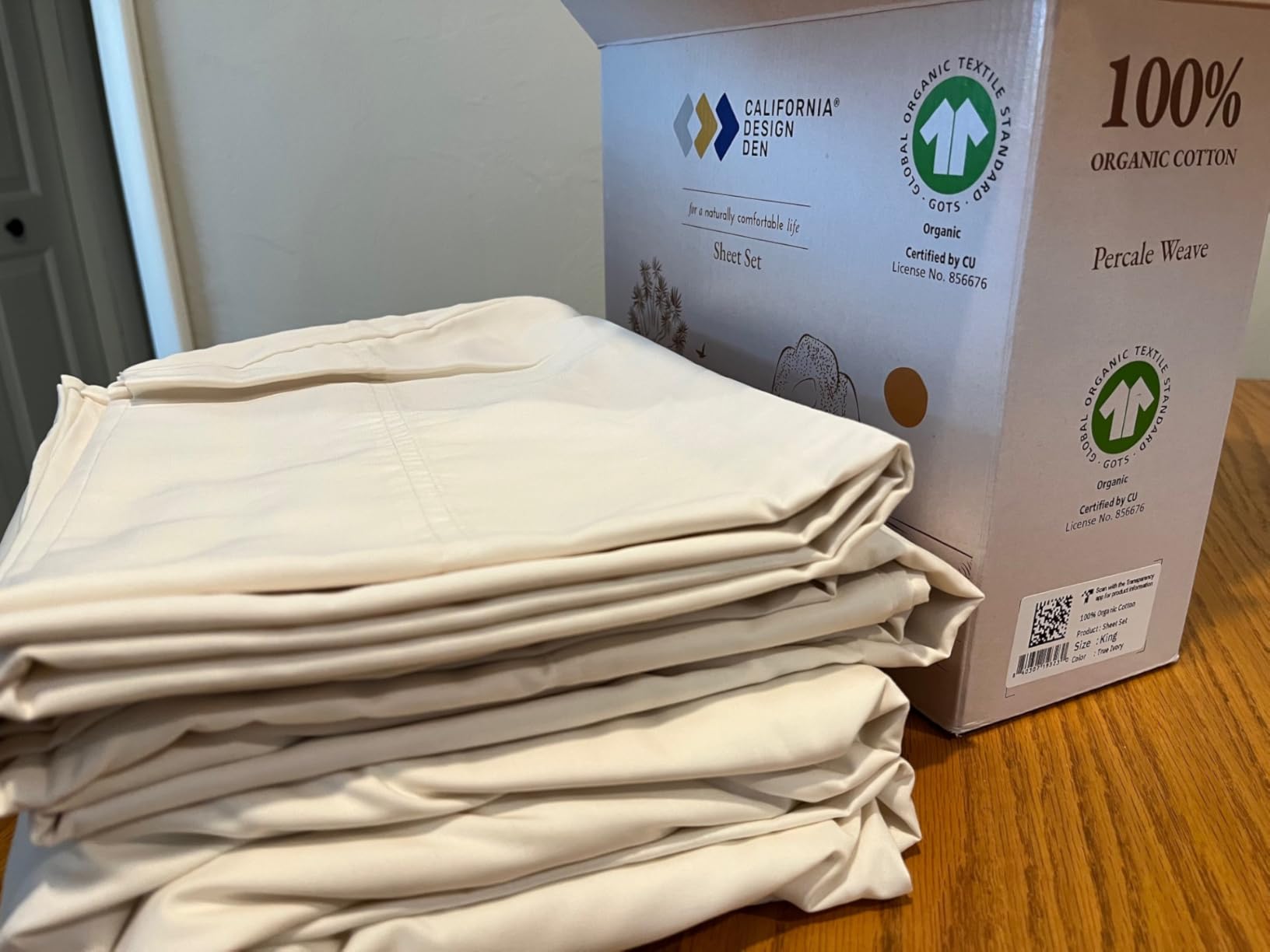California Design Den King Size Sheets Set - Soft 100% Organic Cotton, Crisp Percale Sheets with Deep Pockets, Breathable and Durable Bedding Set - White customer photo 2