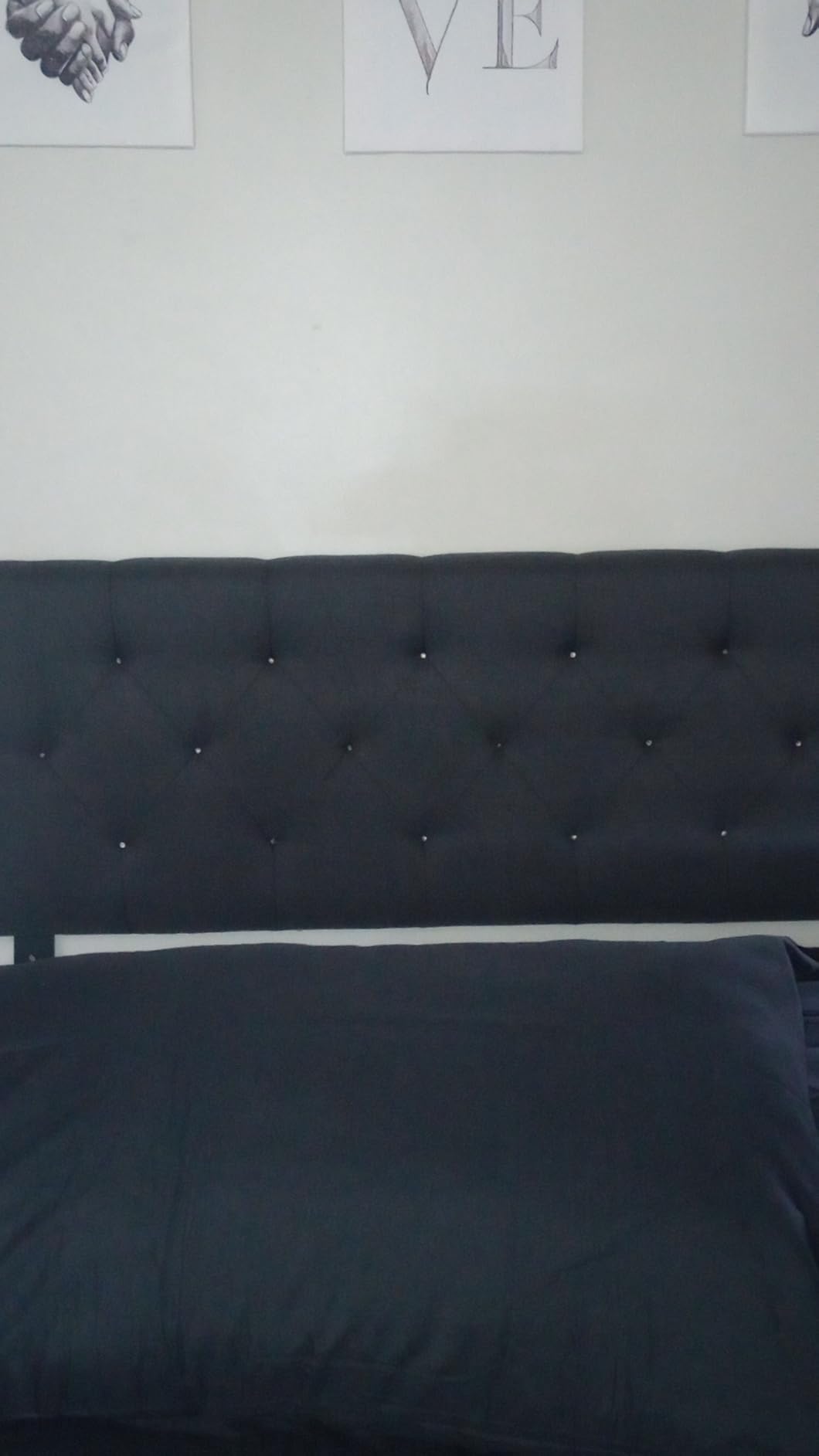 Lucid Mid-Rise Upholstered Headboard, Diamond Tufted, Padded Polyester, Adjustable Height 34 to 46 Inches, Queen Size, Black customer photo 1