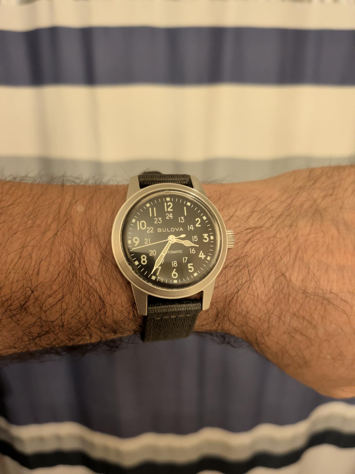 Bulova Men's Military Heritage Hack Veteran's Watchmaking Initiative Watch, Stainless Steel, 3-Hand Automatic, Green NATO Strap (96A259) customer photo 2