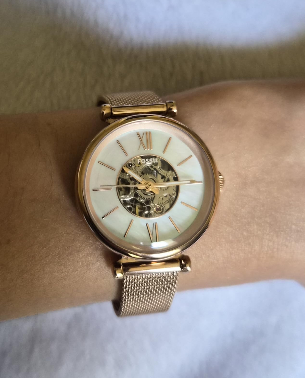 Fossil Women's Carlie Automatic Stainless Steel Mesh Three-Hand Watch for Women customer photo 1