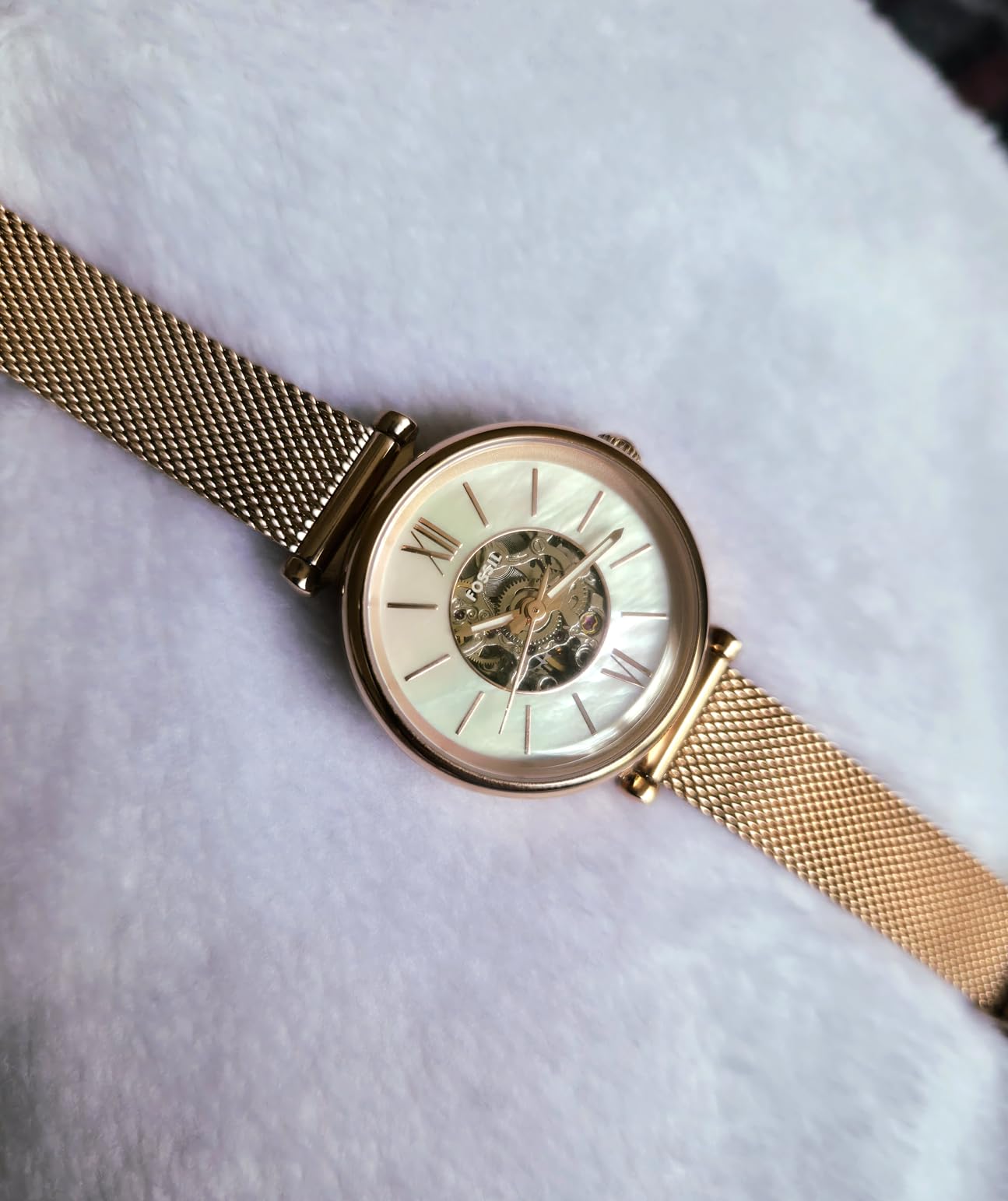 Fossil Women's Carlie Automatic Stainless Steel Mesh Three-Hand Watch for Women customer photo 2