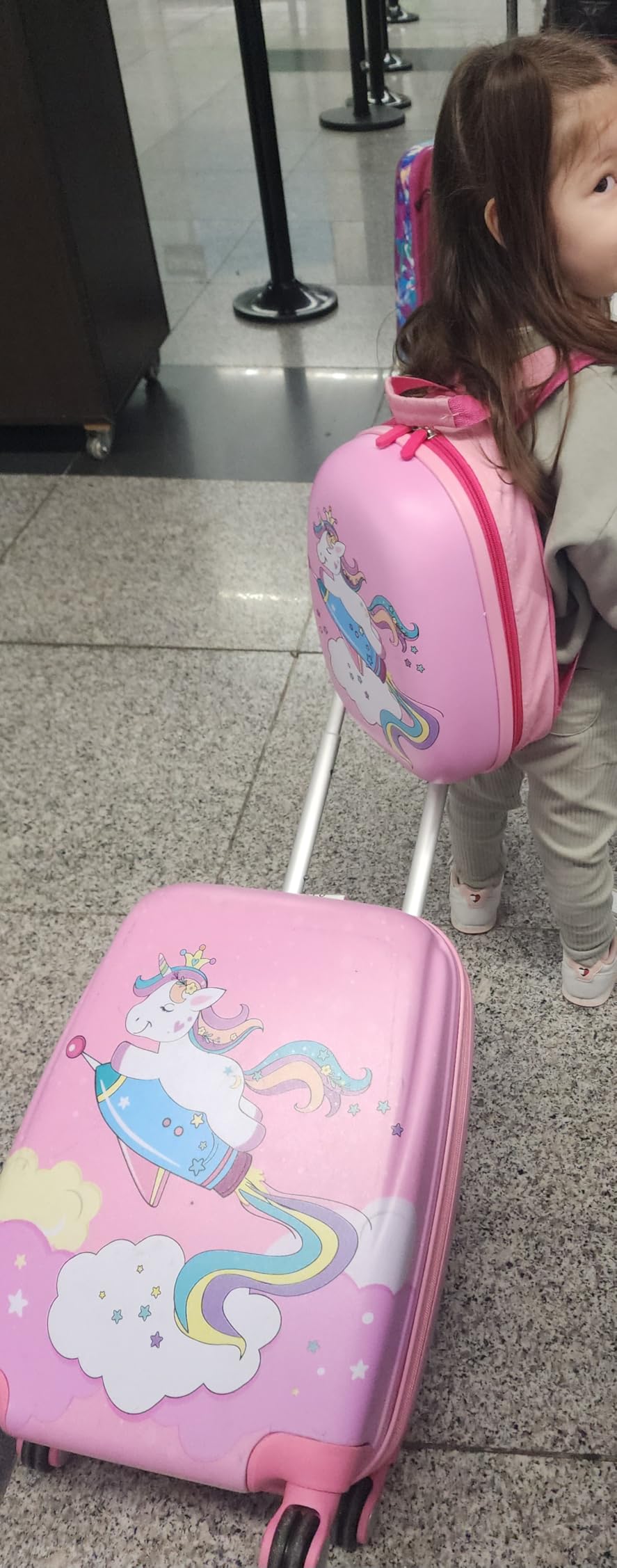 HONEY JOY Kids Luggage, 12'' Toddler Backpack & 18'' Travel Suitcase with Wheels, Lightweight Toddler Suitcase, Durable ABS Hardshell, 2Pcs Carry On Luggage Set for Boys Girls, Blue Astronaut customer photo 1