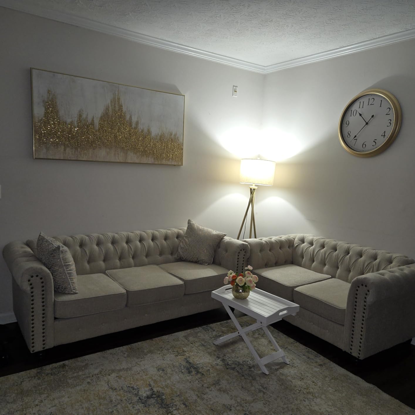 Morden Fort Classic Chesterfield Sofa Set 82'', Tufted Sofa for Couch Set with Solid Wood Legs Thick Cushion, Pet-Friendly Deep Seat Sofas Couches for Living Room Bedroom Apartment - Linen Beige customer photo 1