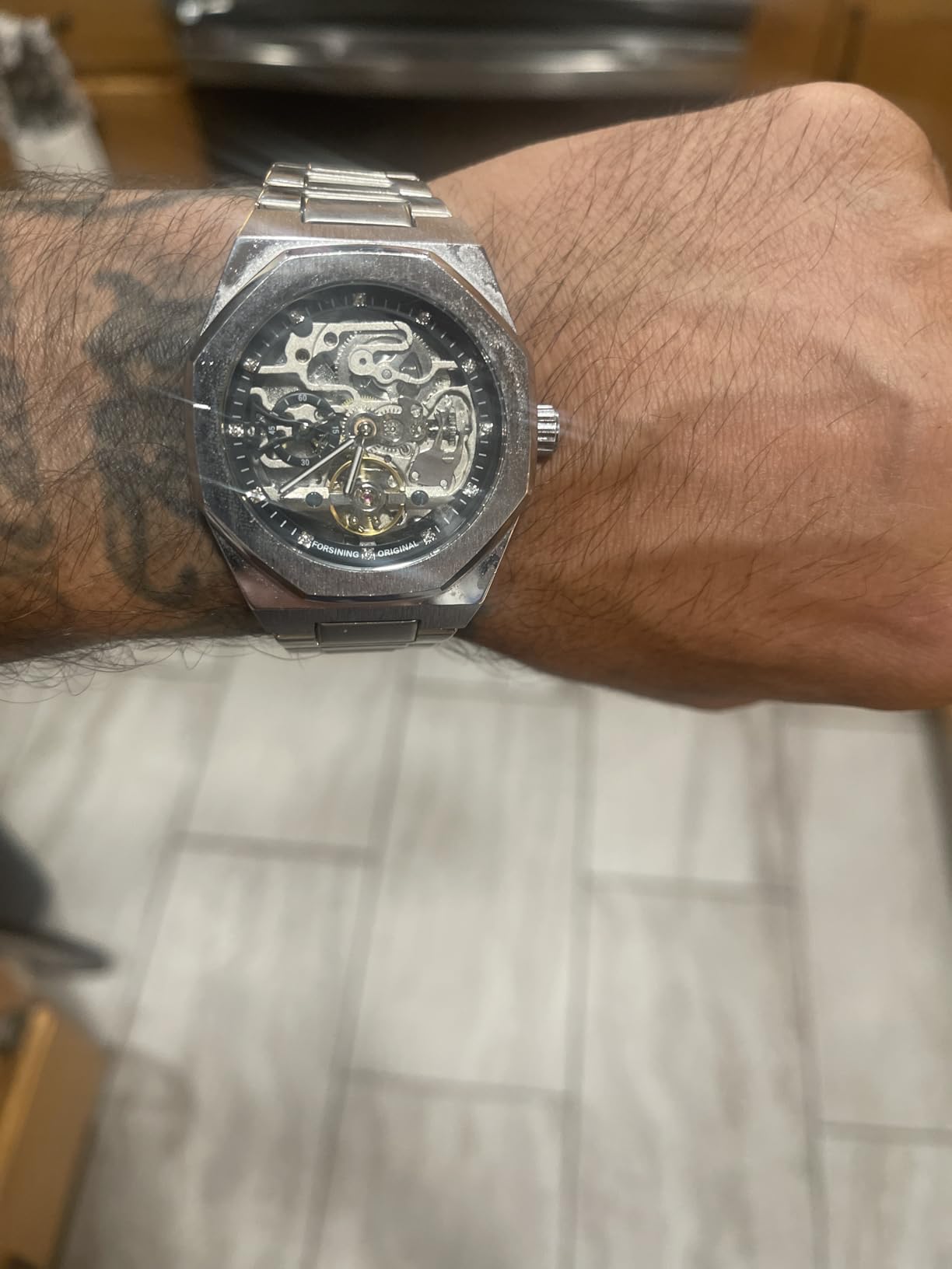 Mechanical Mens Watches Fashion Automatic Male Clock Blue Stainless Steel Waterproof Business Skeleton Watch customer photo 2