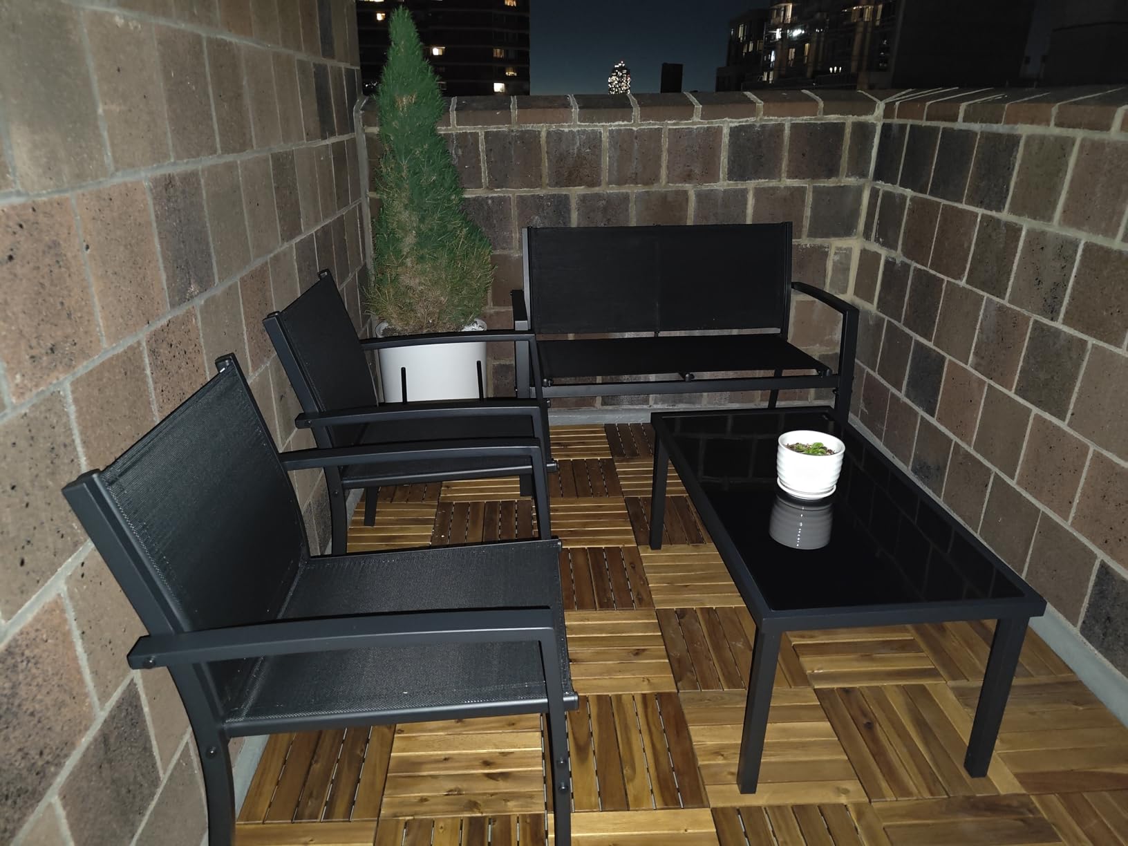 Vongrasig 4 Pieces Patio Furniture Sets, Outdoor Patio Conversation Sets with Glass Coffee Table, Small Porch Balcony Furniture, Patio Table and Chairs Set for Garden, Backyard (Black) customer photo 1