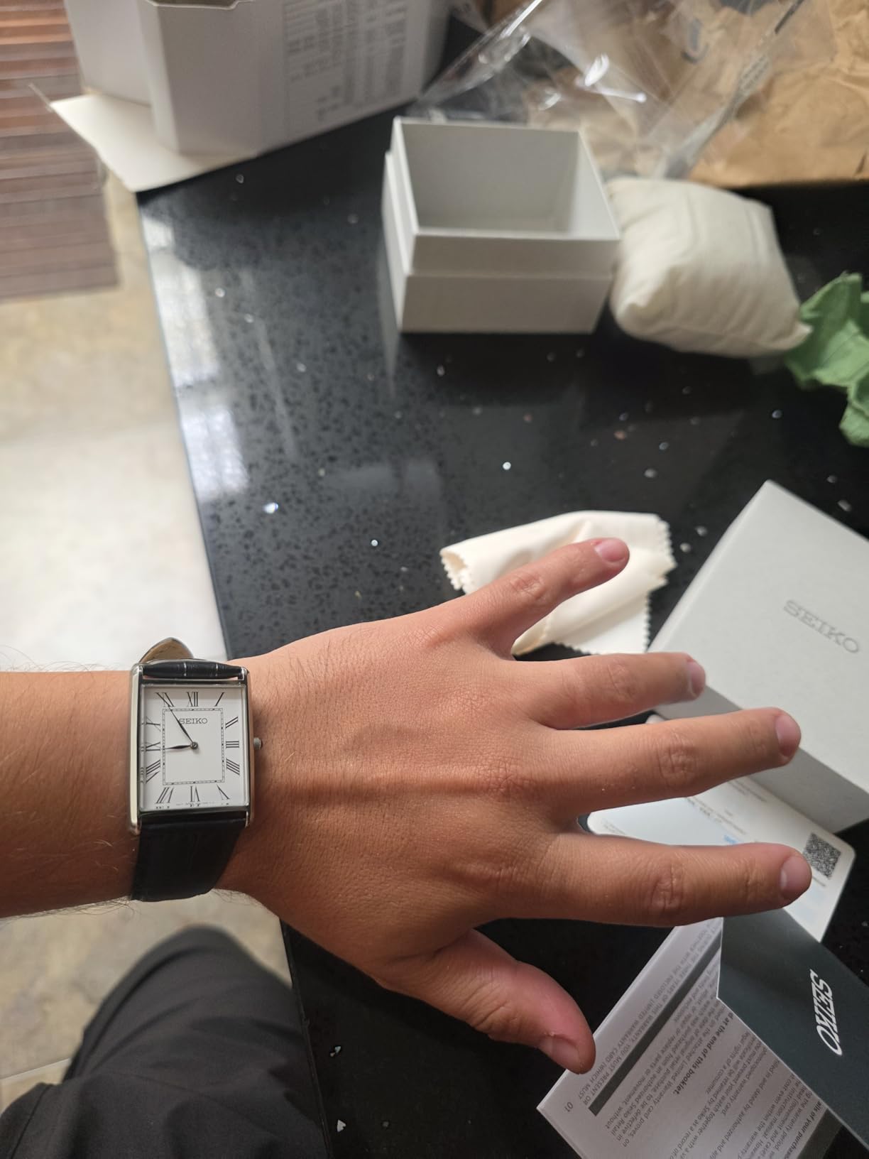 Seiko Essentials Watch for Men - Essentials - Water Resistant with Stainless Steel Rectangular Case and Leather Strap customer photo 1