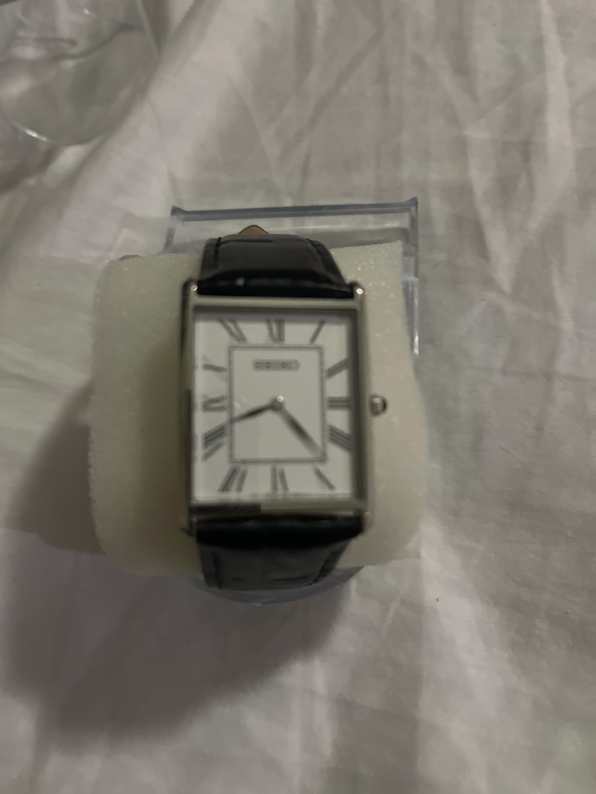 Seiko Essentials Watch for Men - Essentials - Water Resistant with Stainless Steel Rectangular Case and Leather Strap customer photo 2