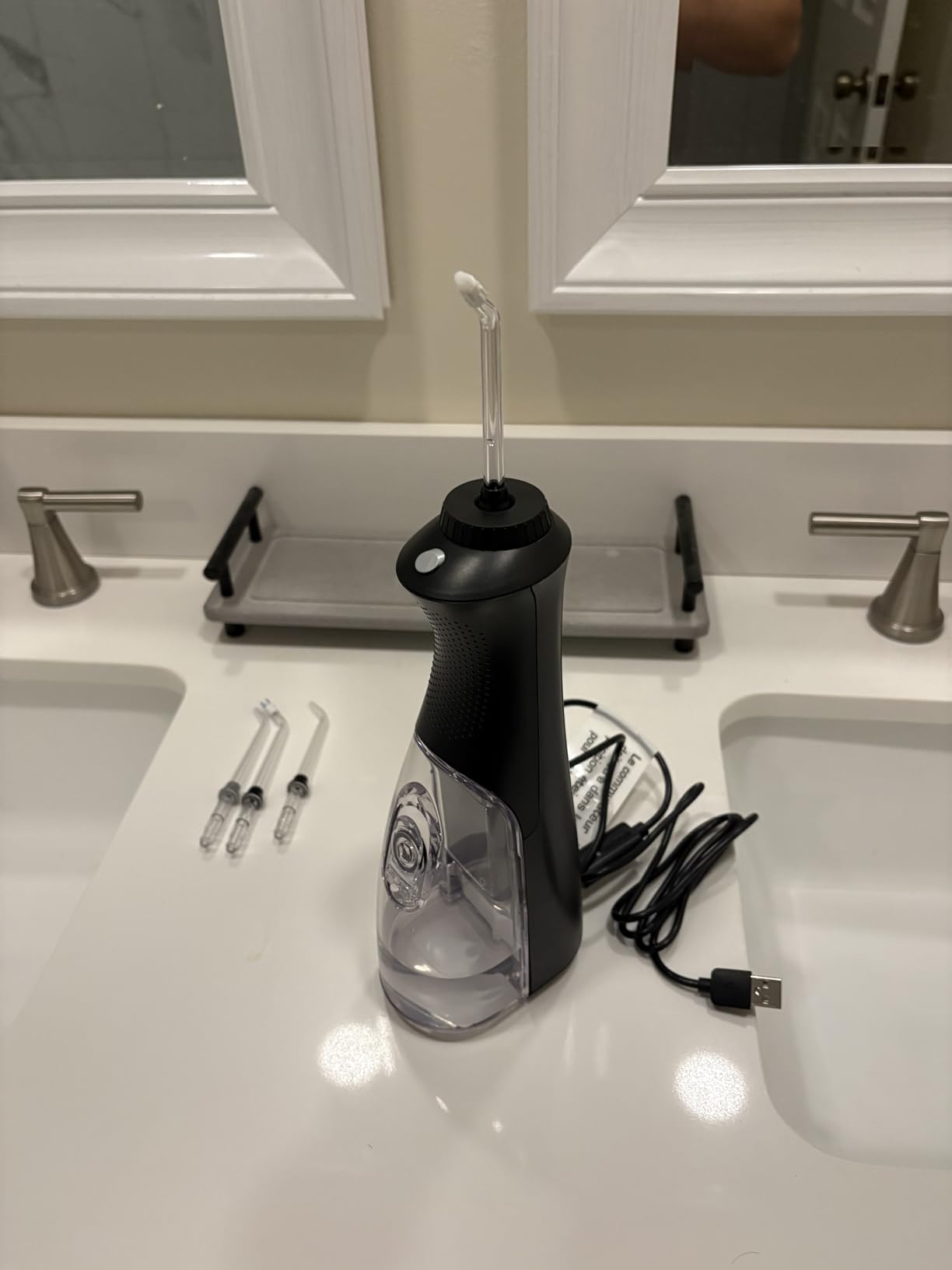 Cordless Pearl Rechargeable Portable Water Flosser for Teeth, Gums, Braces Care and Travel, Extra Quiet, 4 Flossing Tips - ADA Accepted, WF-13 Black, Amazon Exclusive customer photo 1