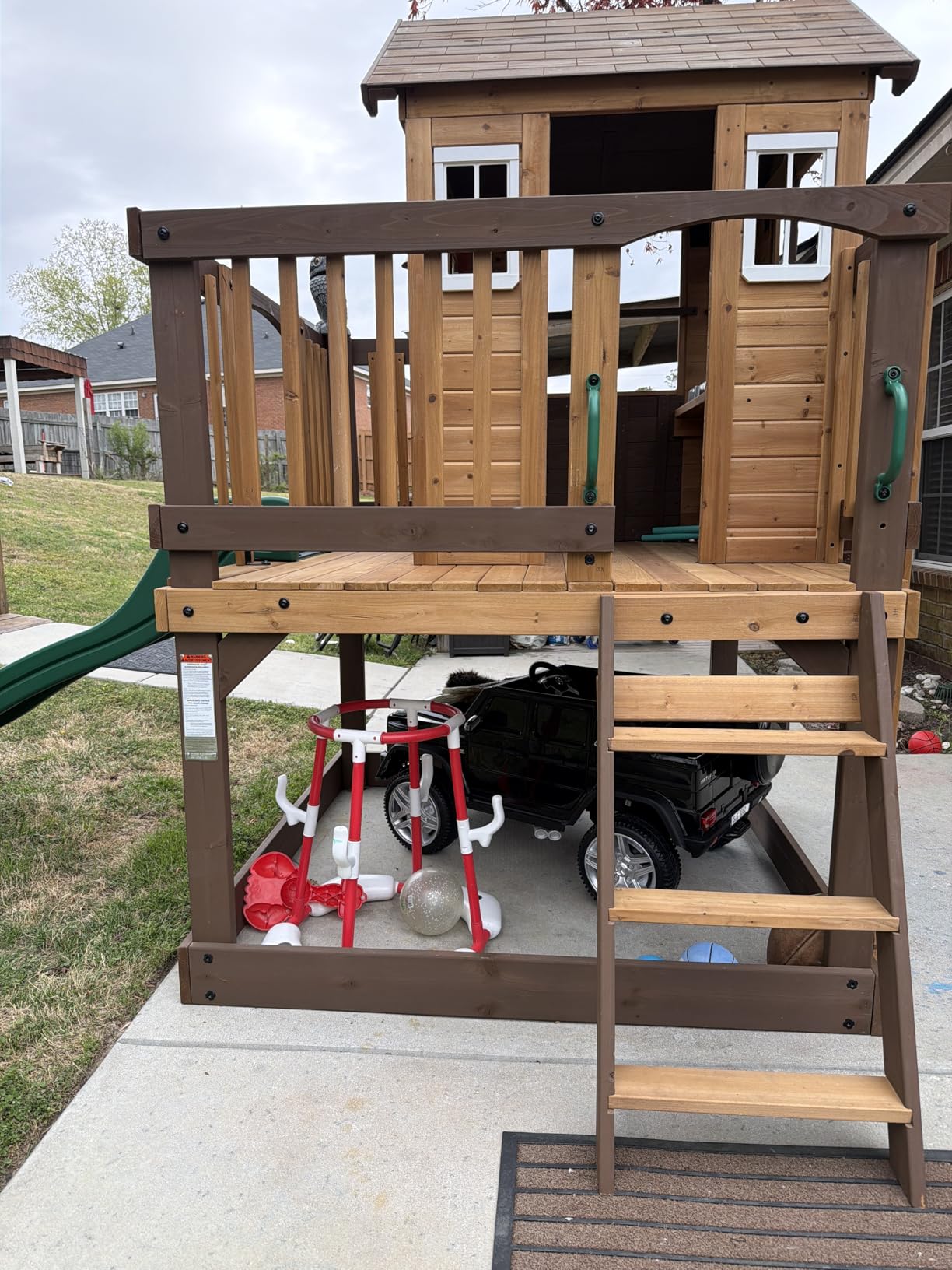 Backyard Discovery Beacon Heights Elevated Cedar Wooden Kids Playhouse with Wave Slide, Play Kitchen, Wrap-Around Deck customer photo 2