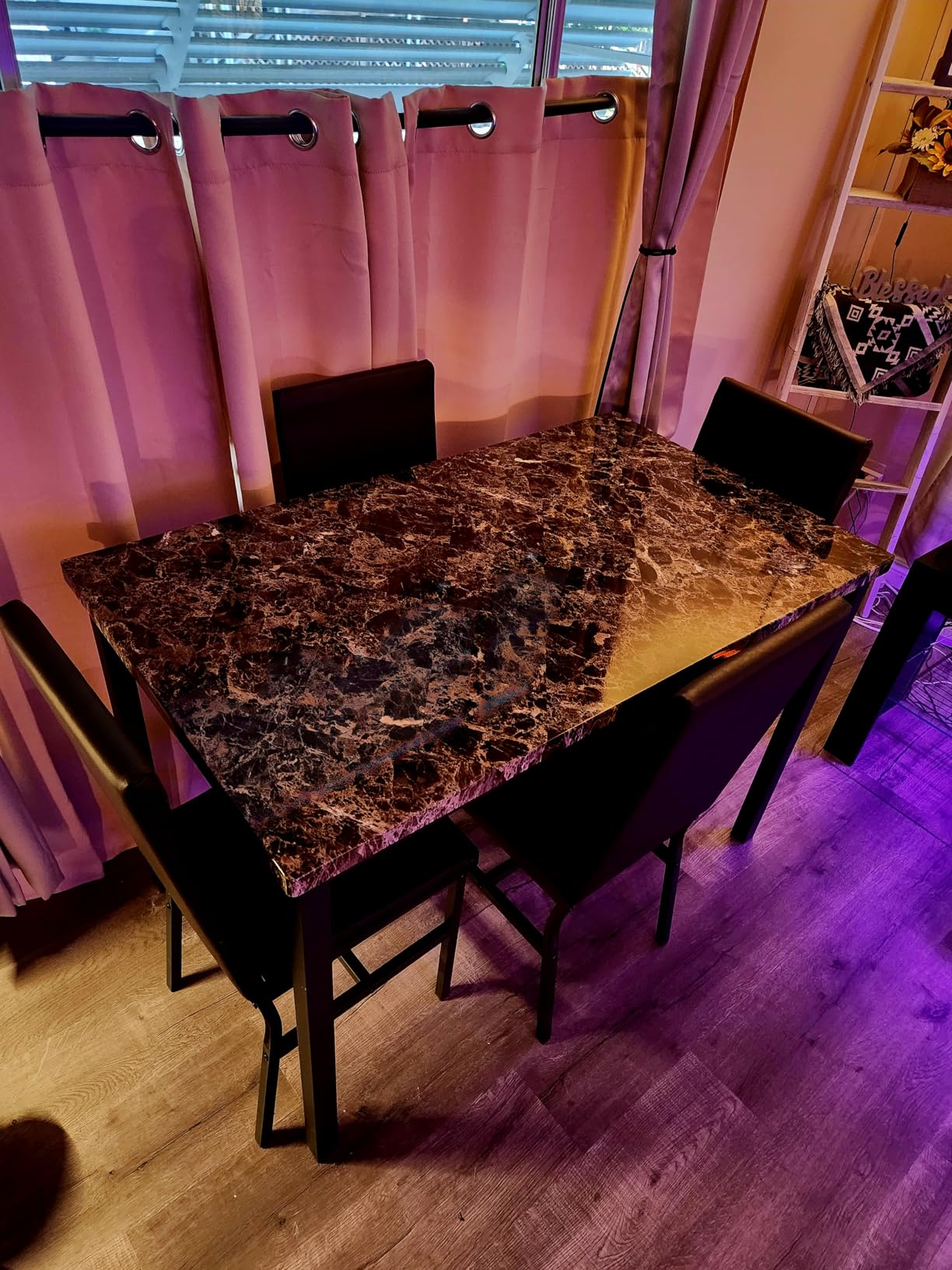 AWQM 5 Piece Dining Table Set for 4, Faux Marble Kitchen Table and Chairs for 4, Modern Dining Room Table with 4 Chairs, Dinner Table Set for Small Spaces, Brown customer photo 1