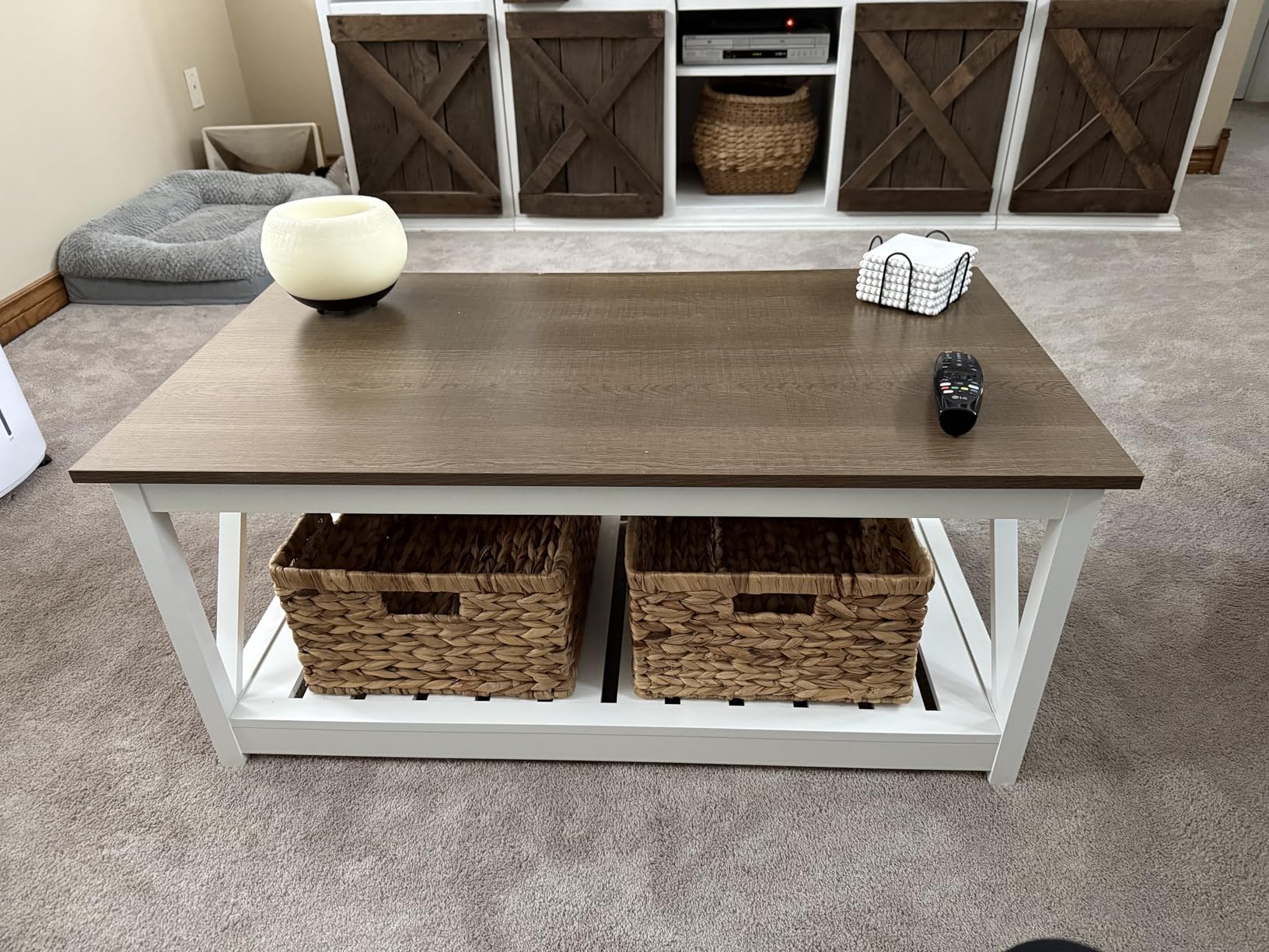 ChooChoo Farmhouse Coffee Table, Rustic Vintage Living Room Table with Shelf, 40 Espresso customer photo 2
