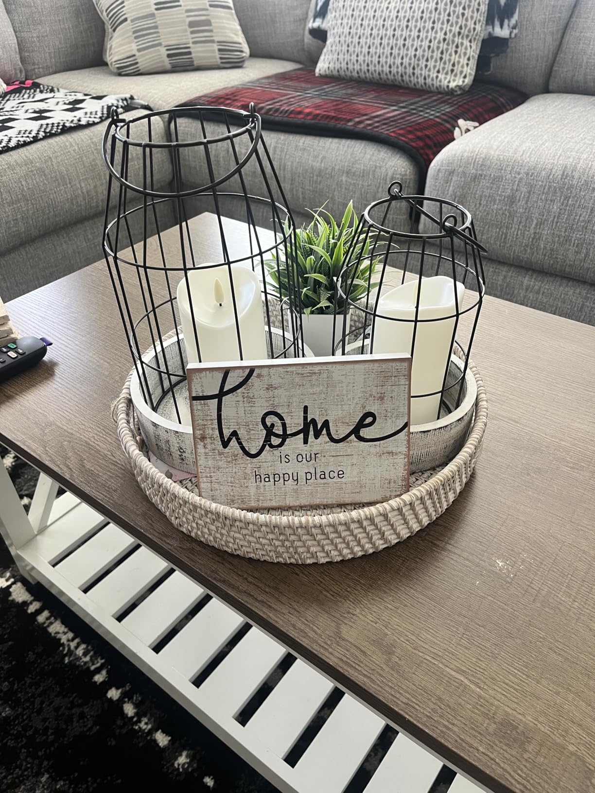 Rustic Farmhouse Lantern Decor Set of 2 - Stylish Decorative Lanterns for Your Living Room, Patio & Porch or Kitchen Dining Table - Modern Indoor/Outdoor Coffee Table Decor for Your Entire Home customer photo 2