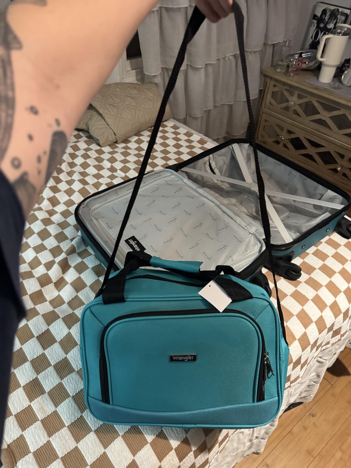 Wrangler Smart Spinner Hardside Luggage, 2 Piece Set, Teal customer photo 2