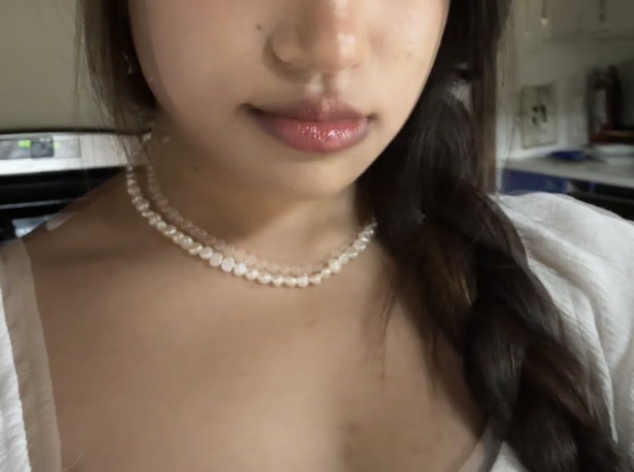 Natural Freshwater Baroque Pearl Choker Necklace for Women 16'' | Cultured Pearl Strand Necklace, Various Size & Shape, White Pearl Beaded Necklace, Oval Rice Pearl Layering Summer Jewelry customer photo 2