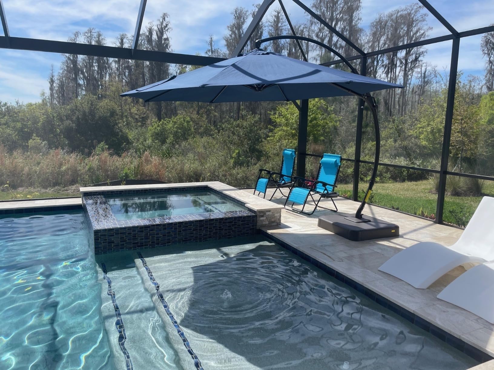 LAUSAINT HOME Outdoor Patio Umbrella with Base included, 11 FT Deluxe Curvy Cantilever Umbrella Heavy Duty Offset Hanging Umbrella with 360° Rotation for Market, Pool, Garden, Backyard, Deck (Beige) customer photo 1