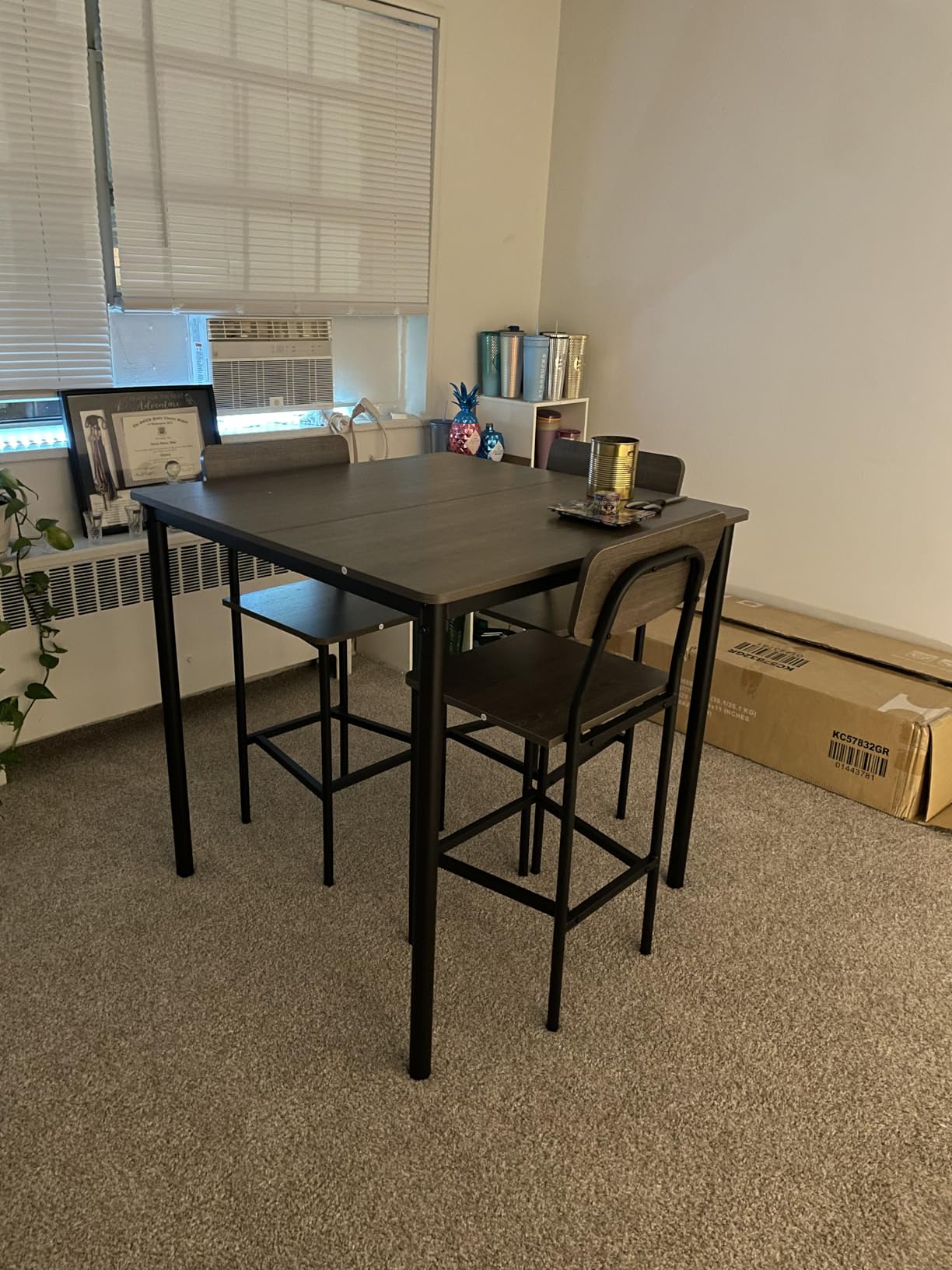 Giantex 5-Piece Dining Table Set W/Counter Height Table & 4 Bar Stools, Industrial Kitchen Dining Table Set W/Footrest & Backrest, Space-Saving Dinette Set for Pub, Dining Room, Restaurant (Teak) customer photo 1